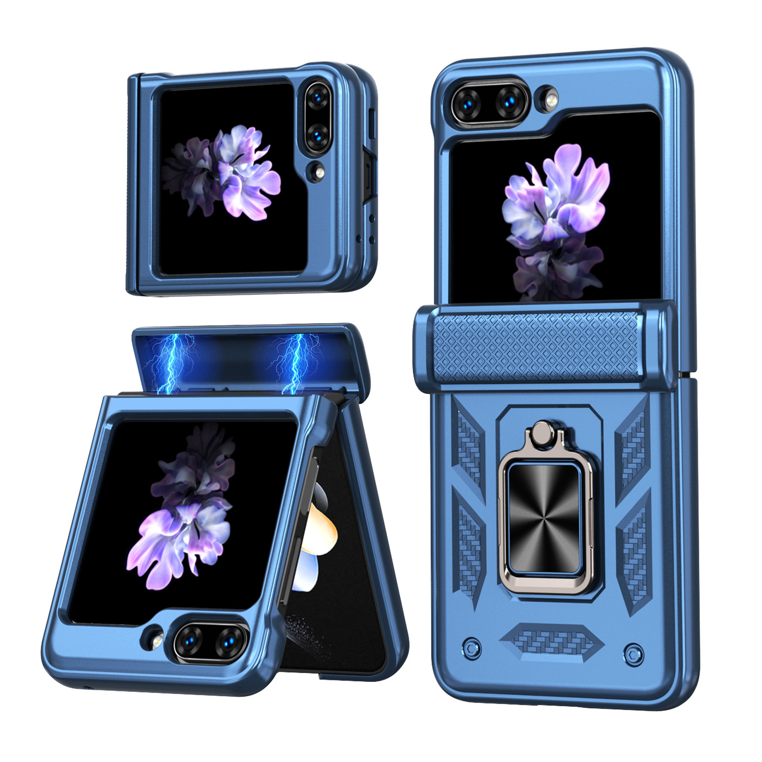 Compatible with Samsung ZFlip 8/7 phone case, 6/5 flip, 360° ring holder, hinge, drop-proof folding screen protective case