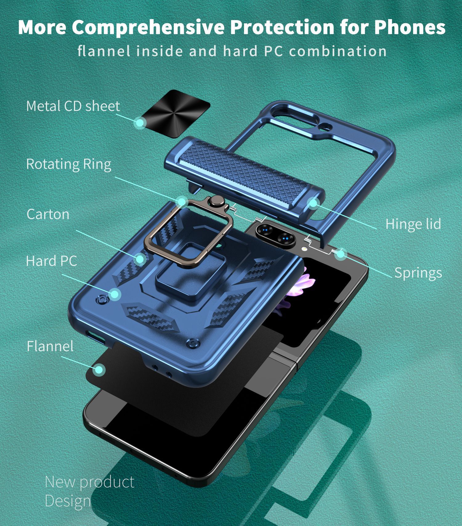 Compatible with Samsung ZFlip 8/7 phone case, 6/5 flip, 360° ring holder, hinge, drop-proof folding screen protective case