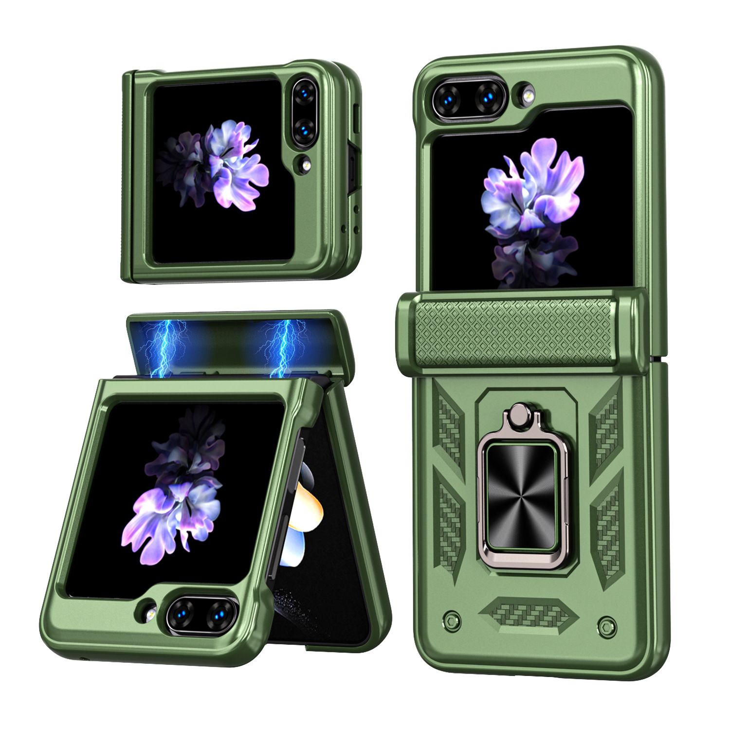 Compatible with Samsung ZFlip 8/7 phone case, 6/5 flip, 360° ring holder, hinge, drop-proof folding screen protective case