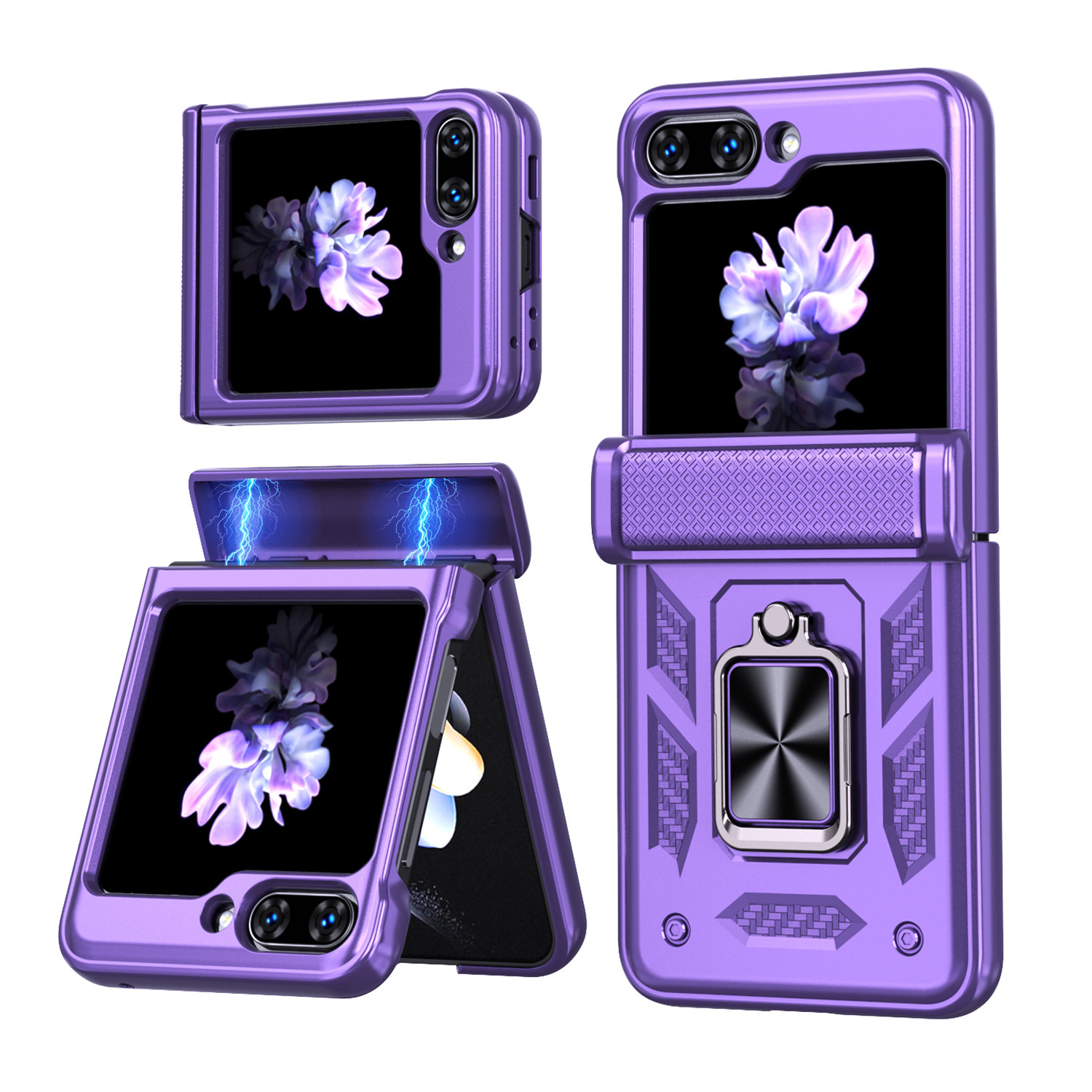 Compatible with Samsung ZFlip 8/7 phone case, 6/5 flip, 360° ring holder, hinge, drop-proof folding screen protective case