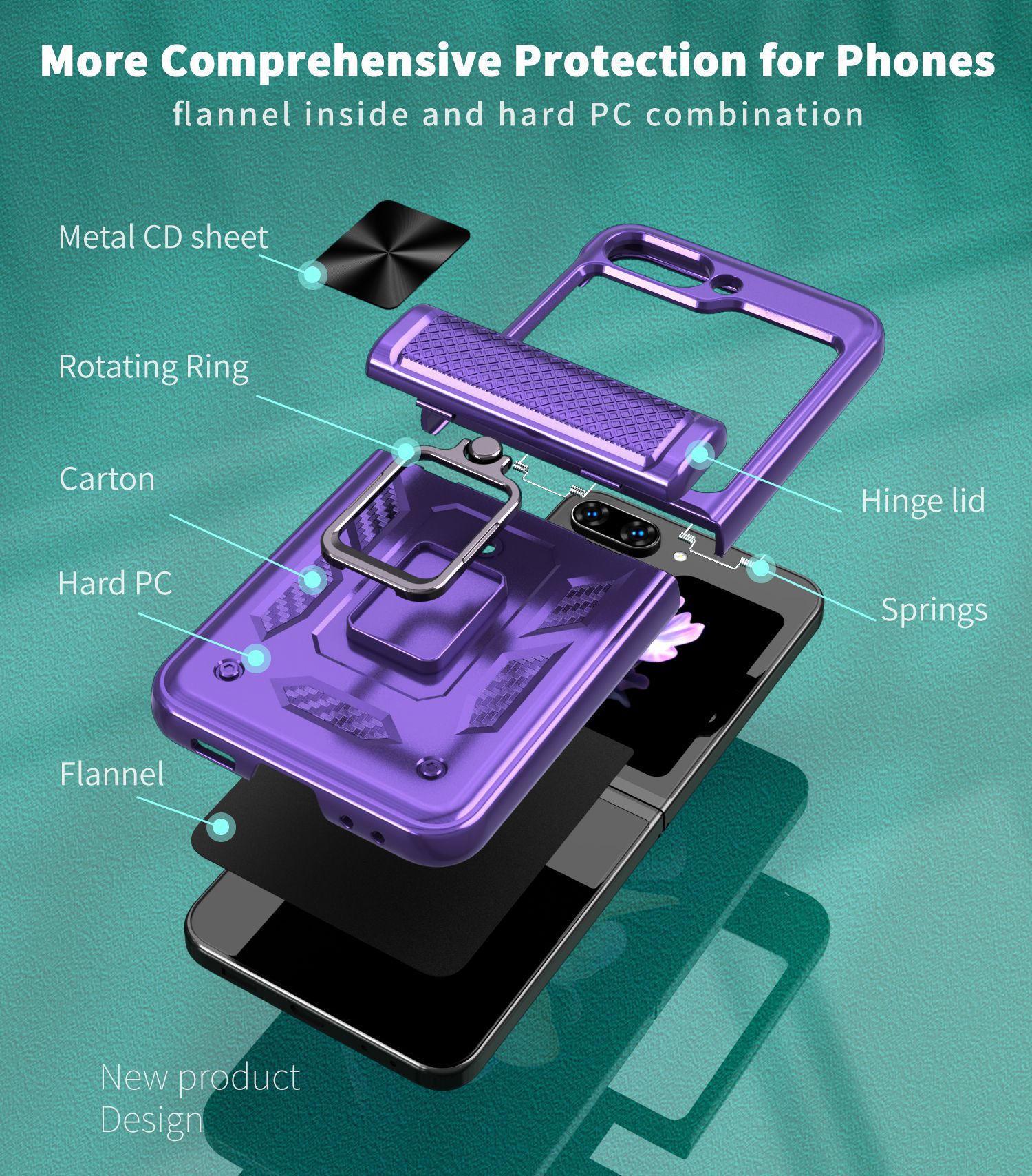 Compatible with Samsung ZFlip 8/7 phone case, 6/5 flip, 360° ring holder, hinge, drop-proof folding screen protective case
