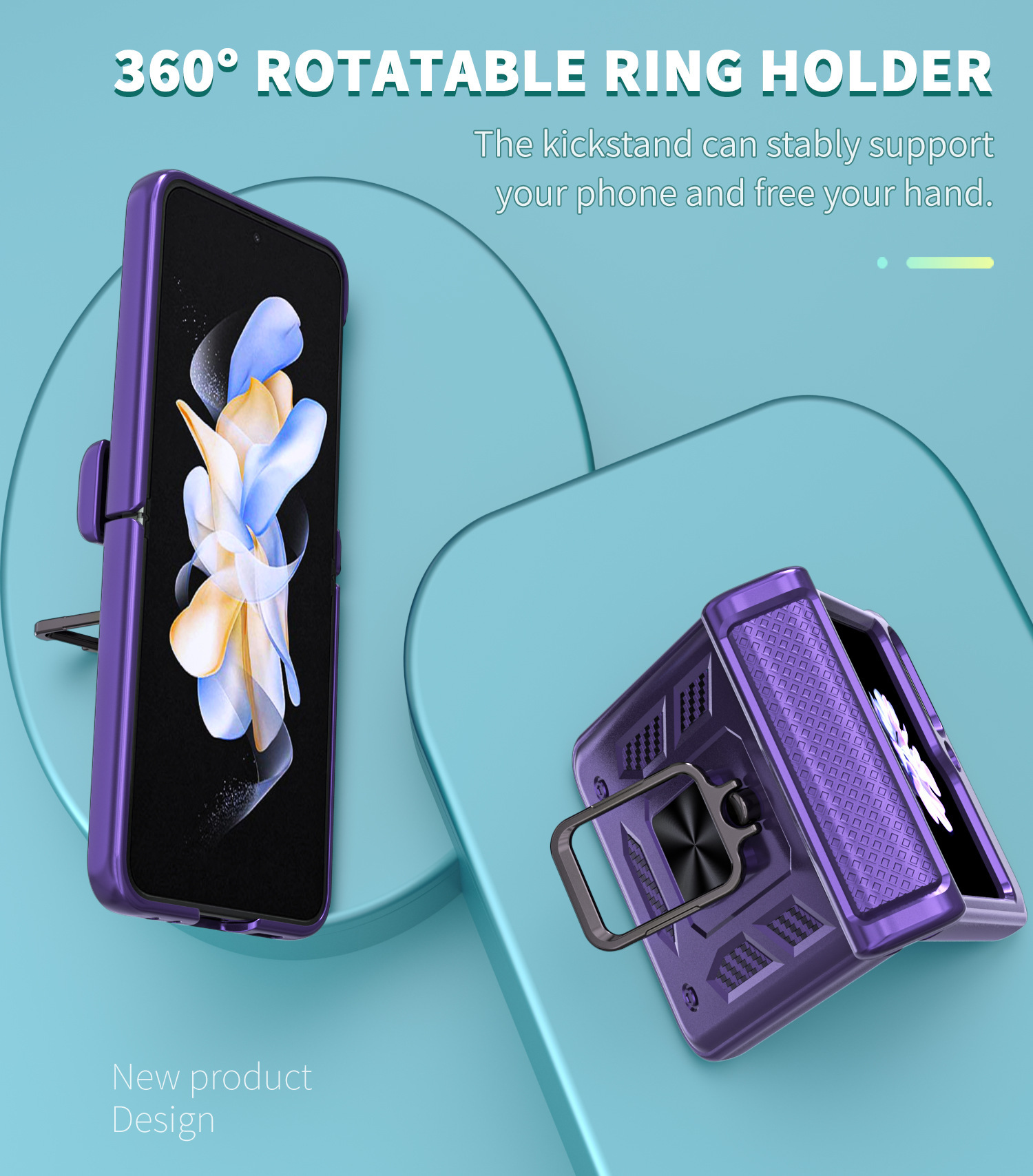 Compatible with Samsung ZFlip 8/7 phone case, 6/5 flip, 360° ring holder, hinge, drop-proof folding screen protective case