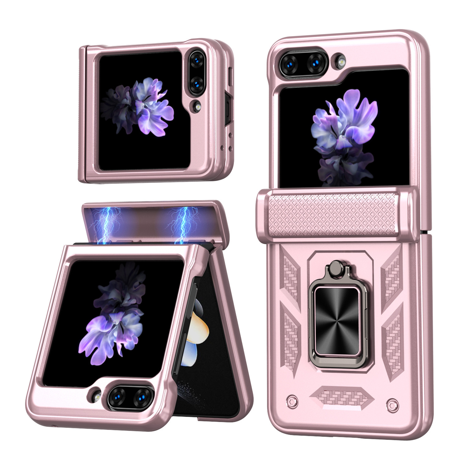Compatible with Samsung ZFlip 8/7 phone case, 6/5 flip, 360° ring holder, hinge, drop-proof folding screen protective case