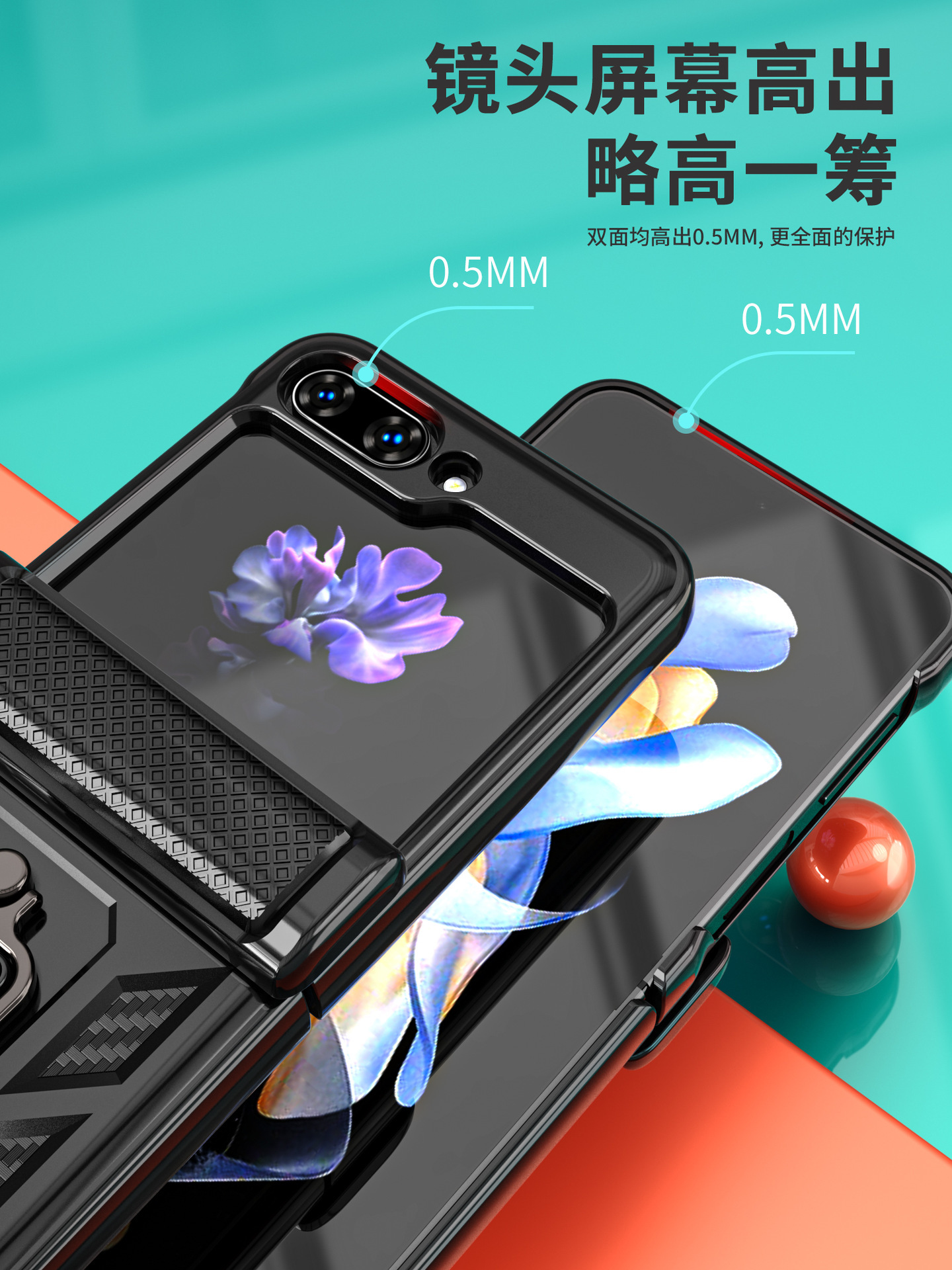 Compatible with Samsung ZFlip 8/7 phone case, 6/5 flip, 360° ring holder, hinge, drop-proof folding screen protective case