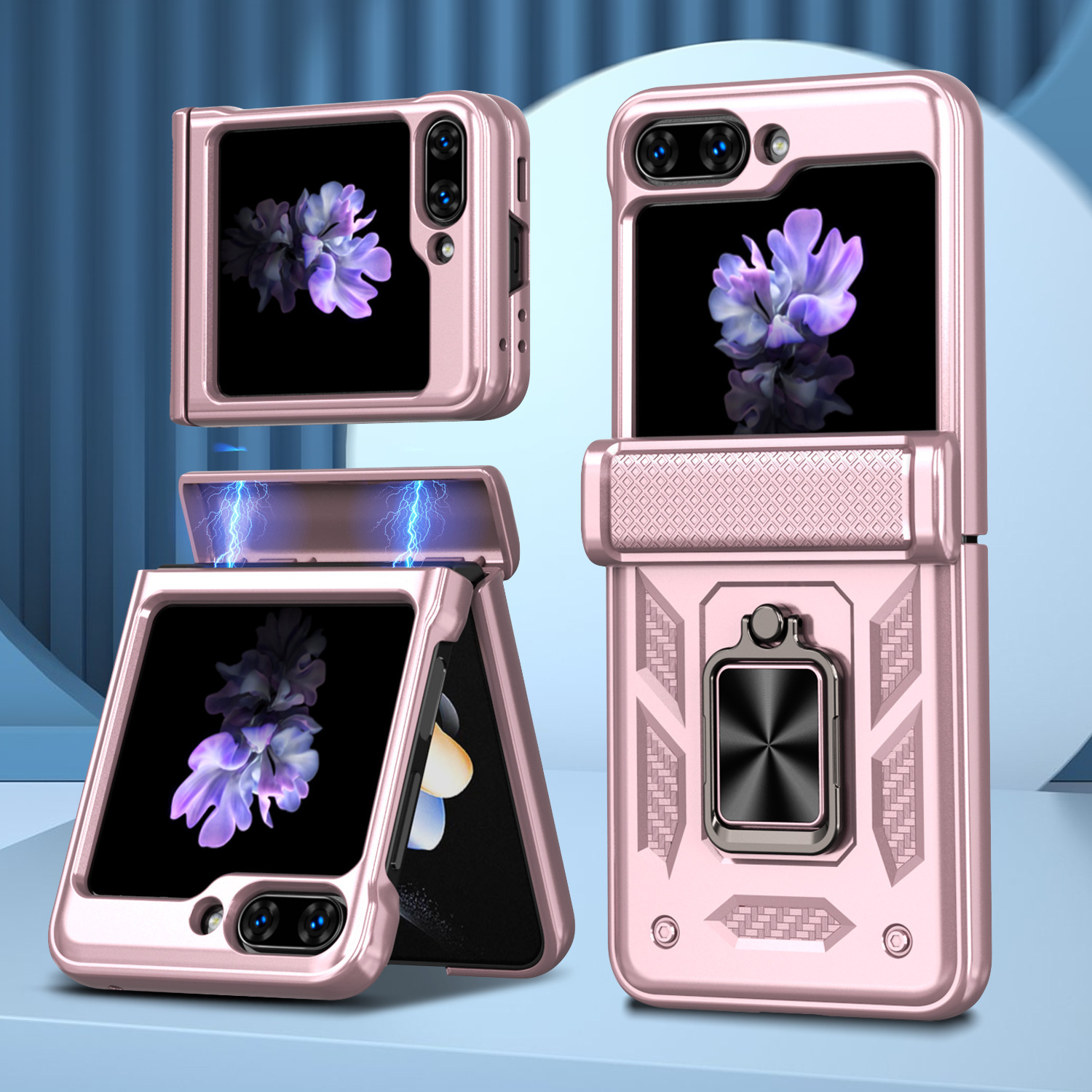 Compatible with Samsung ZFlip 8/7 phone case, 6/5 flip, 360° ring holder, hinge, drop-proof folding screen protective case