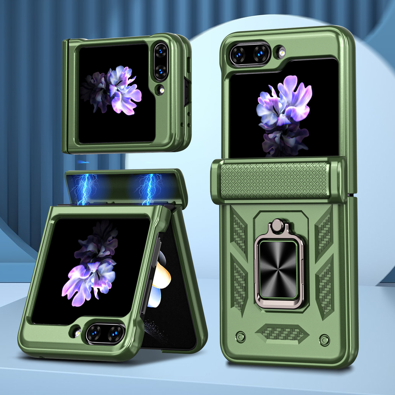 Compatible with Samsung ZFlip 8/7 phone case, 6/5 flip, 360° ring holder, hinge, drop-proof folding screen protective case