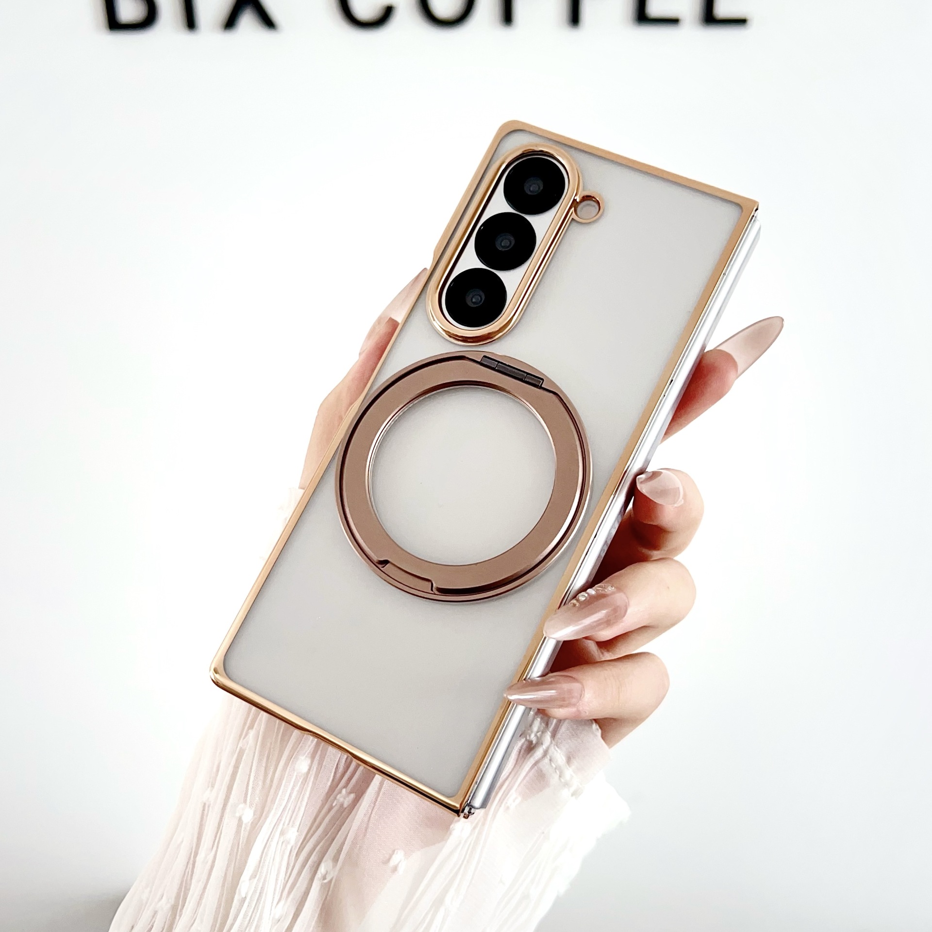 Compatible with Samsung Z Fold8/7/6 phone cases, 5/4/3 magnetic rotating stand, electroplated transparent ultra-thin protective case