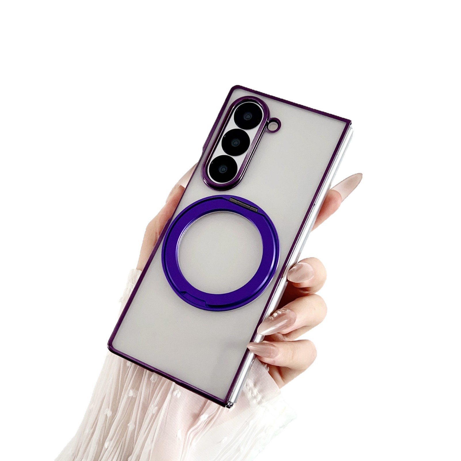 Compatible with Samsung Z Fold8/7/6 phone cases, 5/4/3 magnetic rotating stand, electroplated transparent ultra-thin protective case