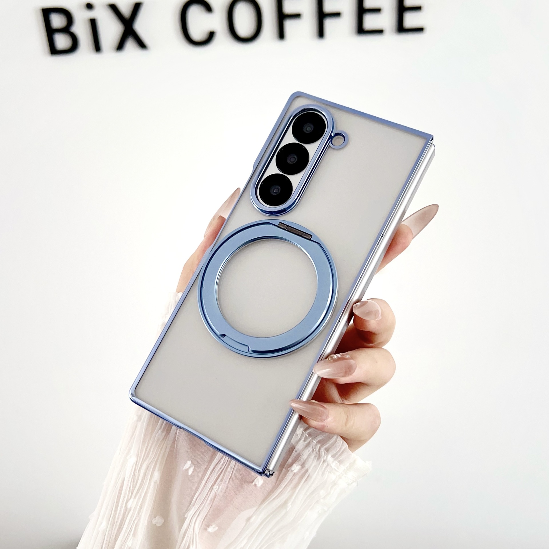 Compatible with Samsung Z Fold8/7/6 phone cases, 5/4/3 magnetic rotating stand, electroplated transparent ultra-thin protective case