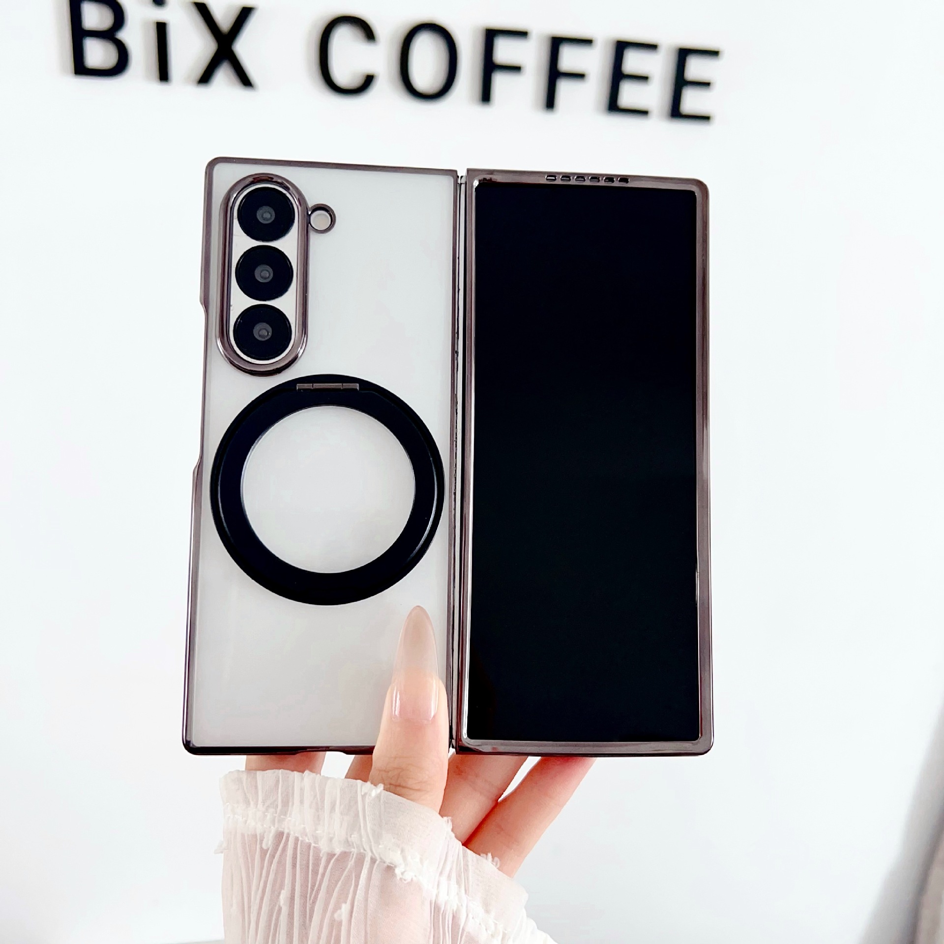 Compatible with Samsung Z Fold8/7/6 phone cases, 5/4/3 magnetic rotating stand, electroplated transparent ultra-thin protective case