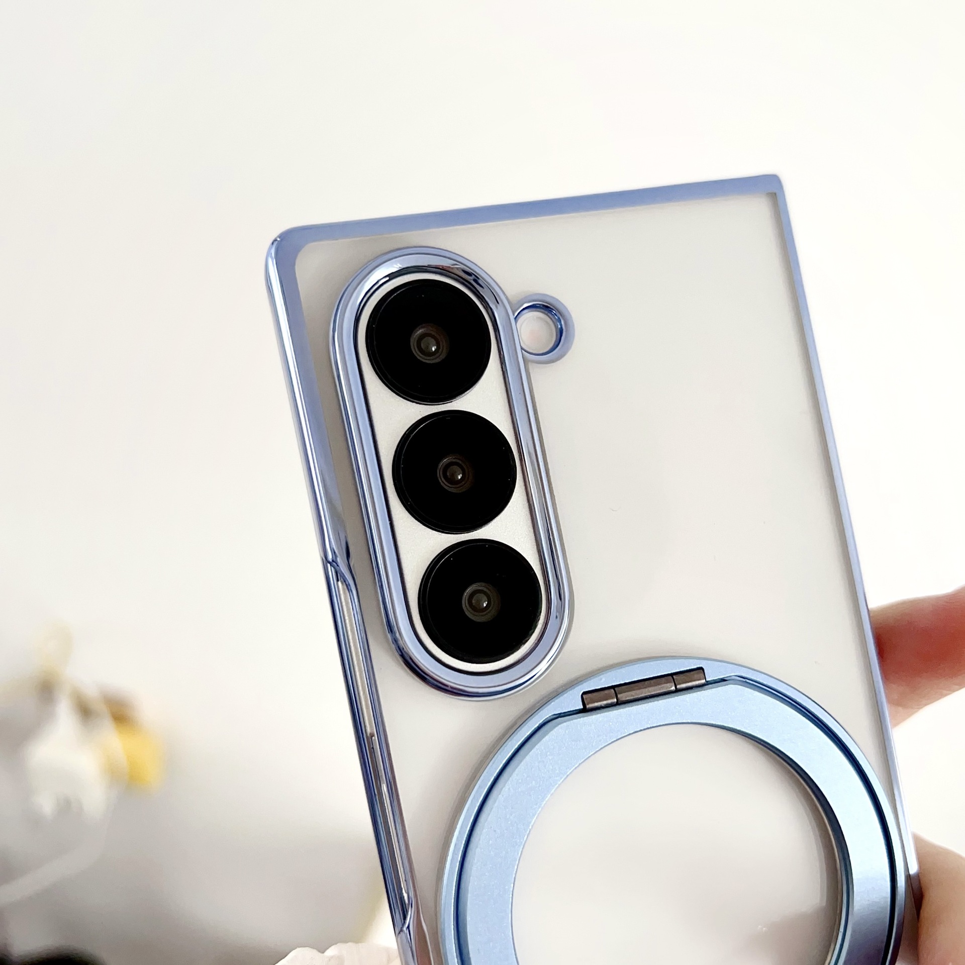 Compatible with Samsung Z Fold8/7/6 phone cases, 5/4/3 magnetic rotating stand, electroplated transparent ultra-thin protective case