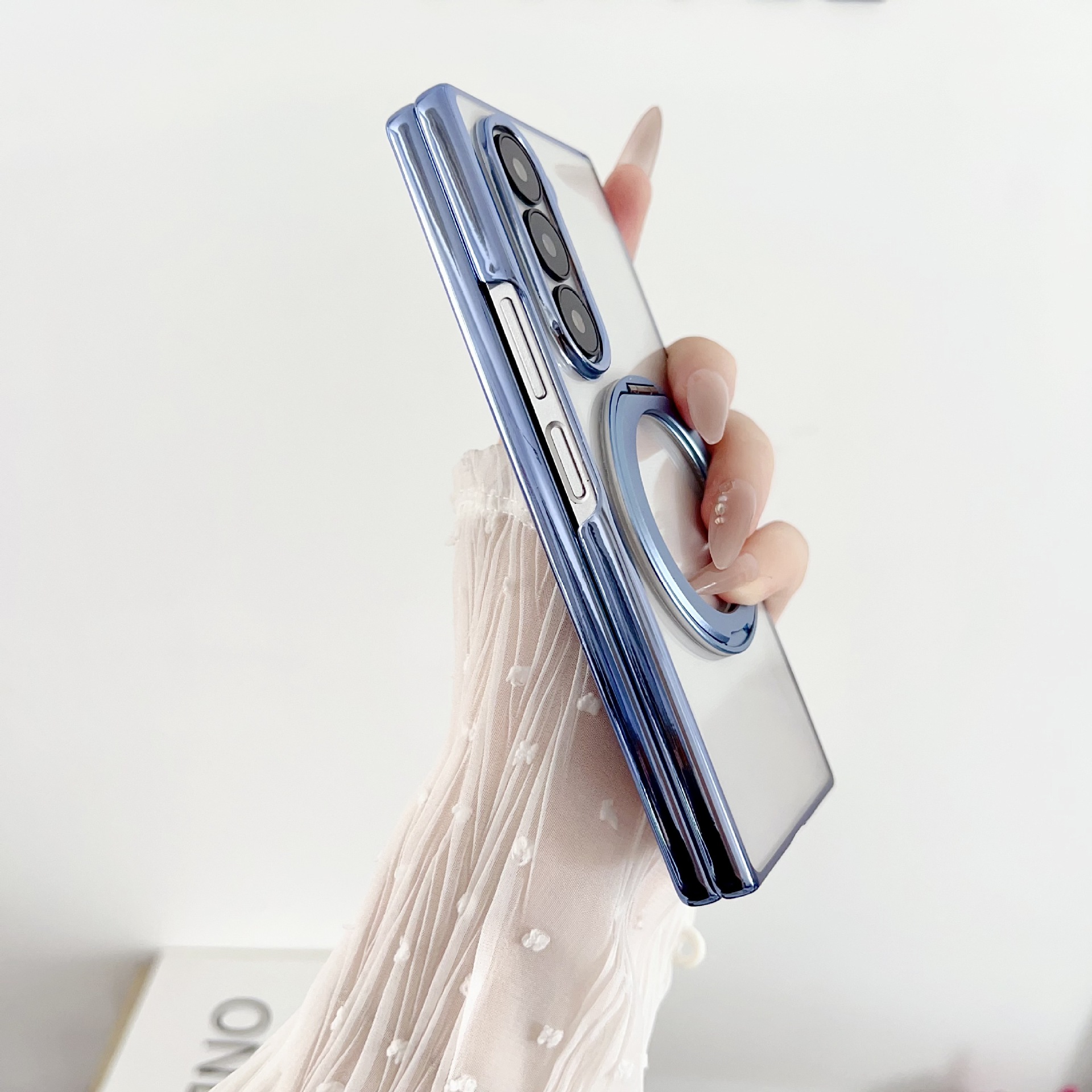 Compatible with Samsung Z Fold8/7/6 phone cases, 5/4/3 magnetic rotating stand, electroplated transparent ultra-thin protective case