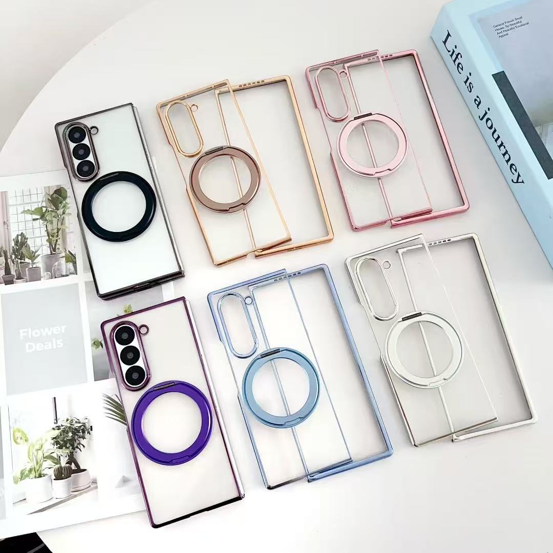 Compatible with Samsung Z Fold8/7/6 phone cases, 5/4/3 magnetic rotating stand, electroplated transparent ultra-thin protective case
