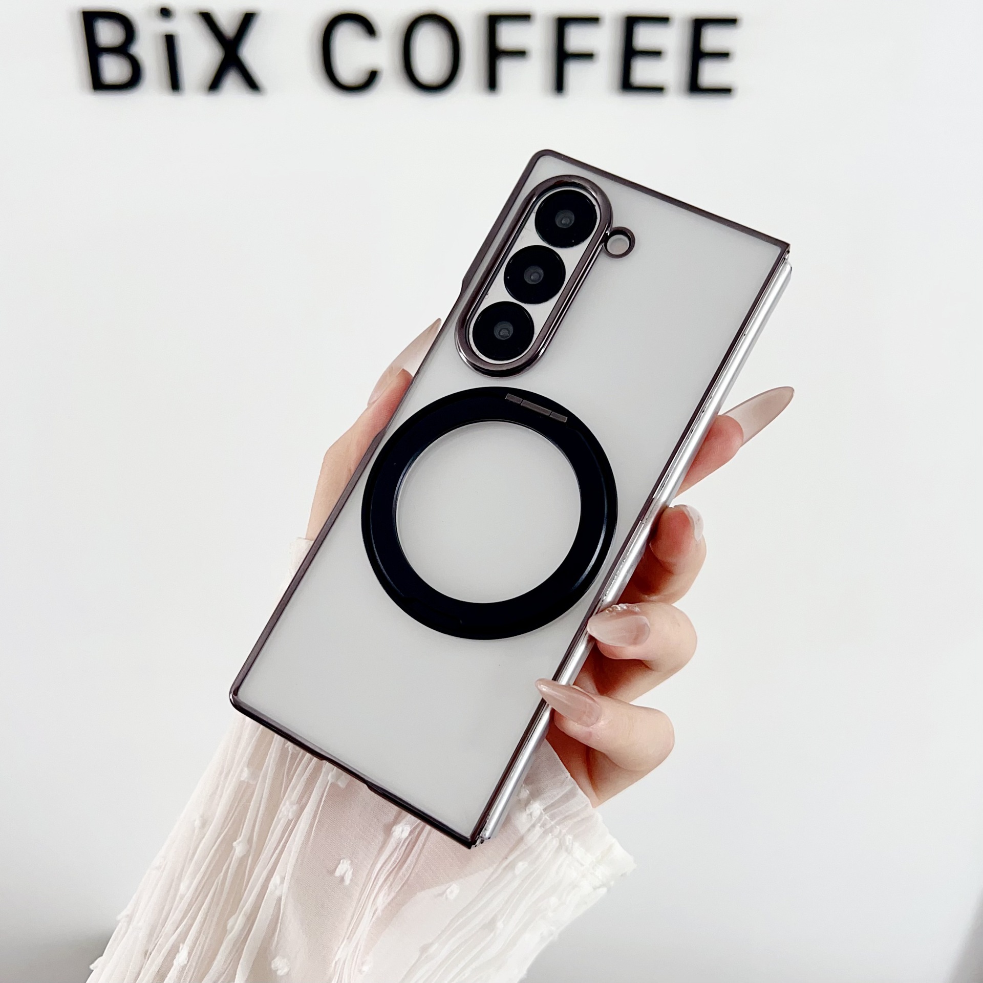 Compatible with Samsung Z Fold8/7/6 phone cases, 5/4/3 magnetic rotating stand, electroplated transparent ultra-thin protective case