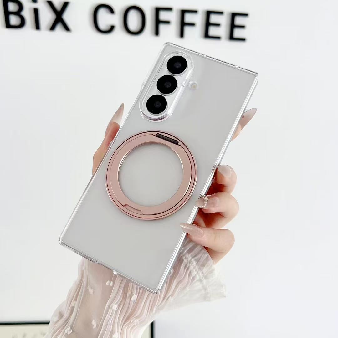Compatible with Samsung Z Fold8/7/6 phone cases, 5/4/3 magnetic rotating stand, electroplated transparent ultra-thin protective case