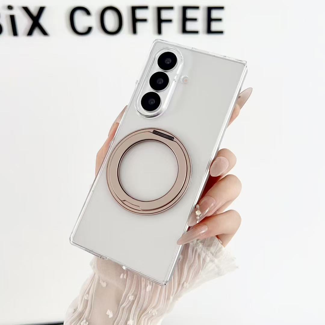 Compatible with Samsung Z Fold8/7/6 phone cases, 5/4/3 magnetic rotating stand, electroplated transparent ultra-thin protective case