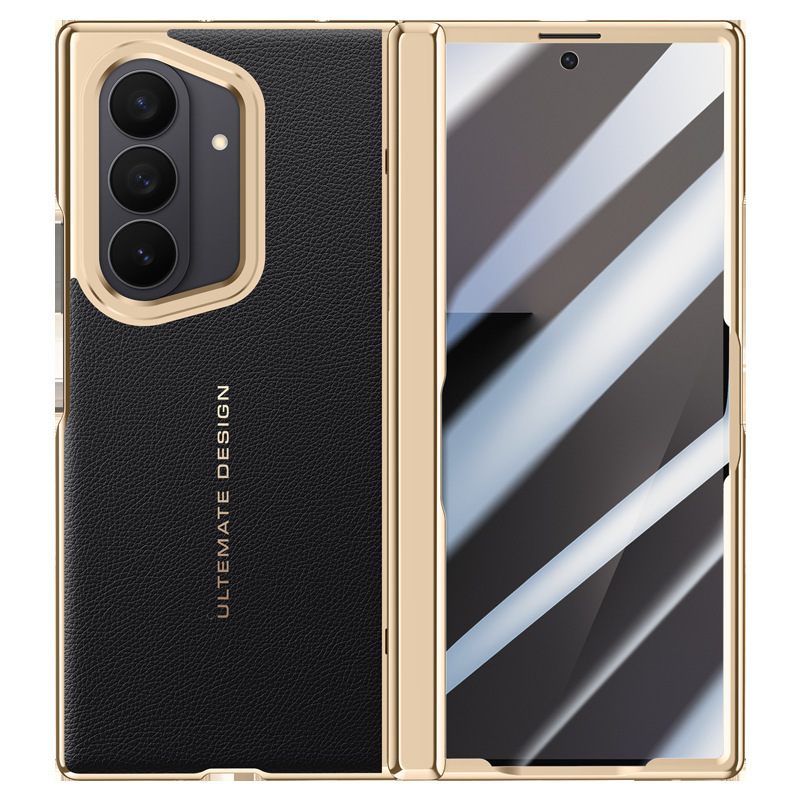 Compatible with Samsung Z Fold7 phone case, alloy lens holder, vegan leather, electroplated hinge, privacy film, and protective case.