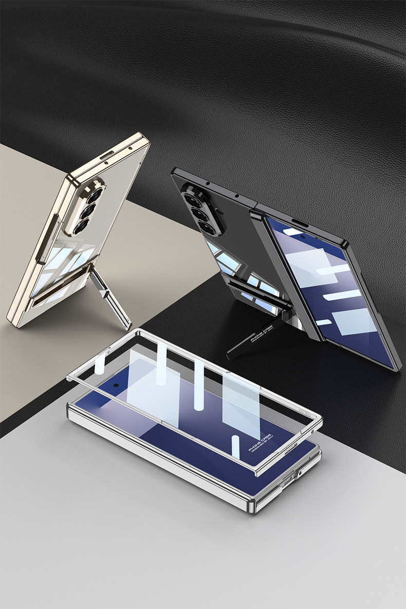 Compatible with Samsung Z Fold7 phone case, electroplated magnetic hinge, case film, Triumph bracket, transparent protective case