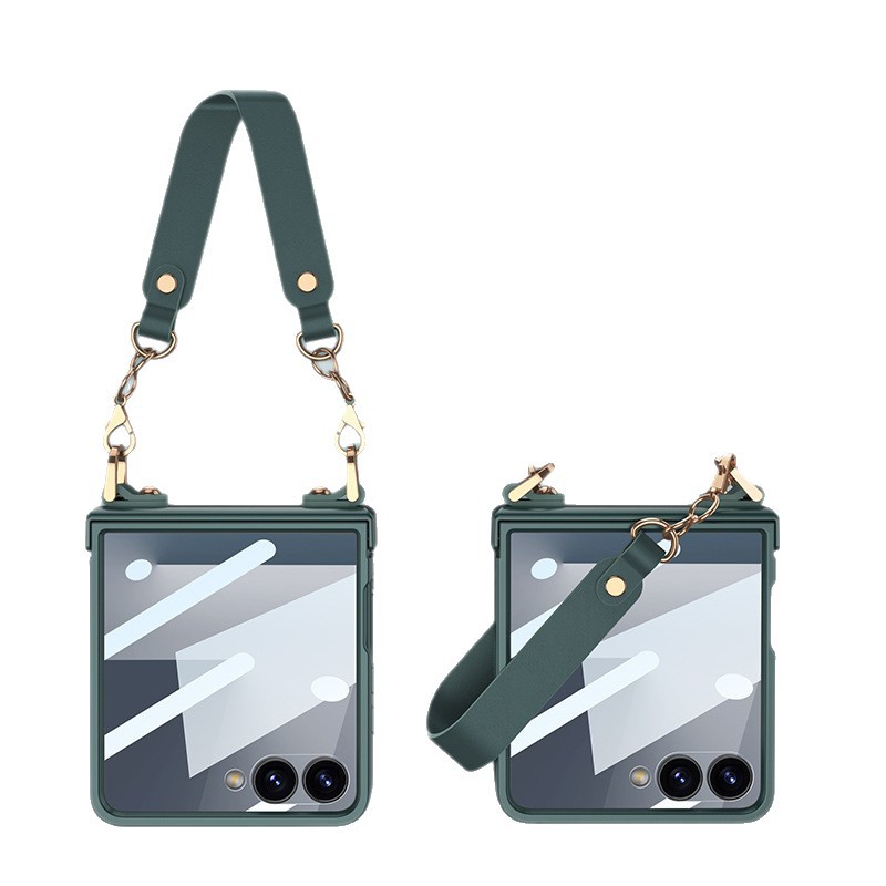 Compatible with Samsung Z Flip 7 phone case, hinge, ultra-thin handbag case, full-coverage, stylish, portable, hard case with carrying strap.