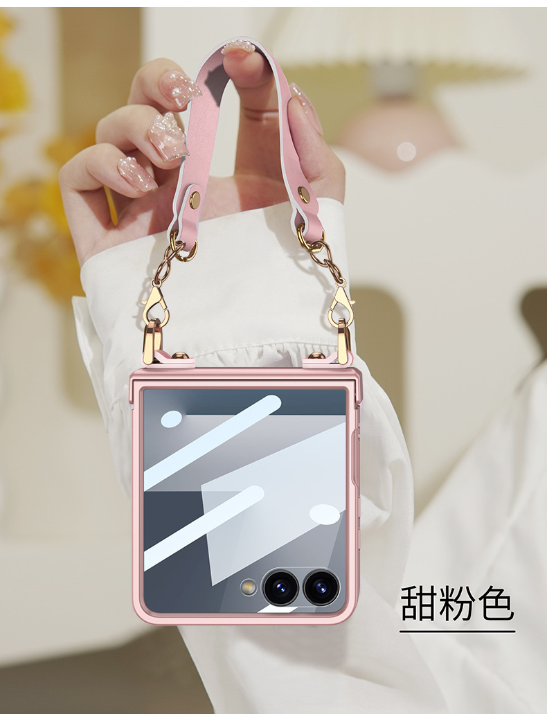 Compatible with Samsung Z Flip 7 phone case, hinge, ultra-thin handbag case, full-coverage, stylish, portable, hard case with carrying strap.