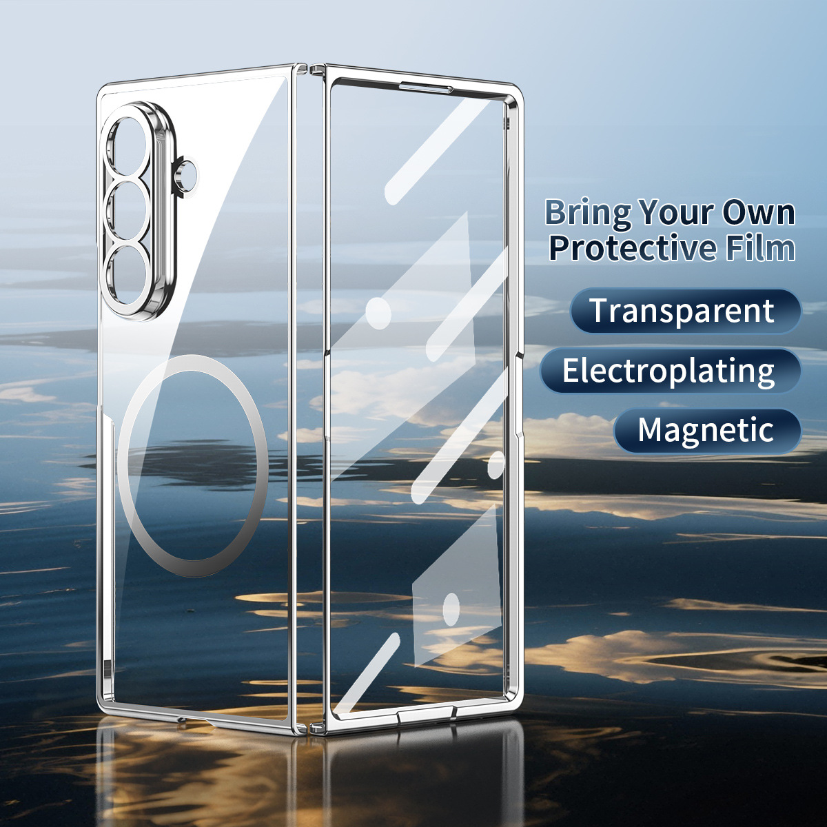 Compatible with Samsung Z Fold8 Ultra phone case 7/6/5 electroplated case film, wireless charging, magnetic closure, 4/3 high transparency, drop protection
