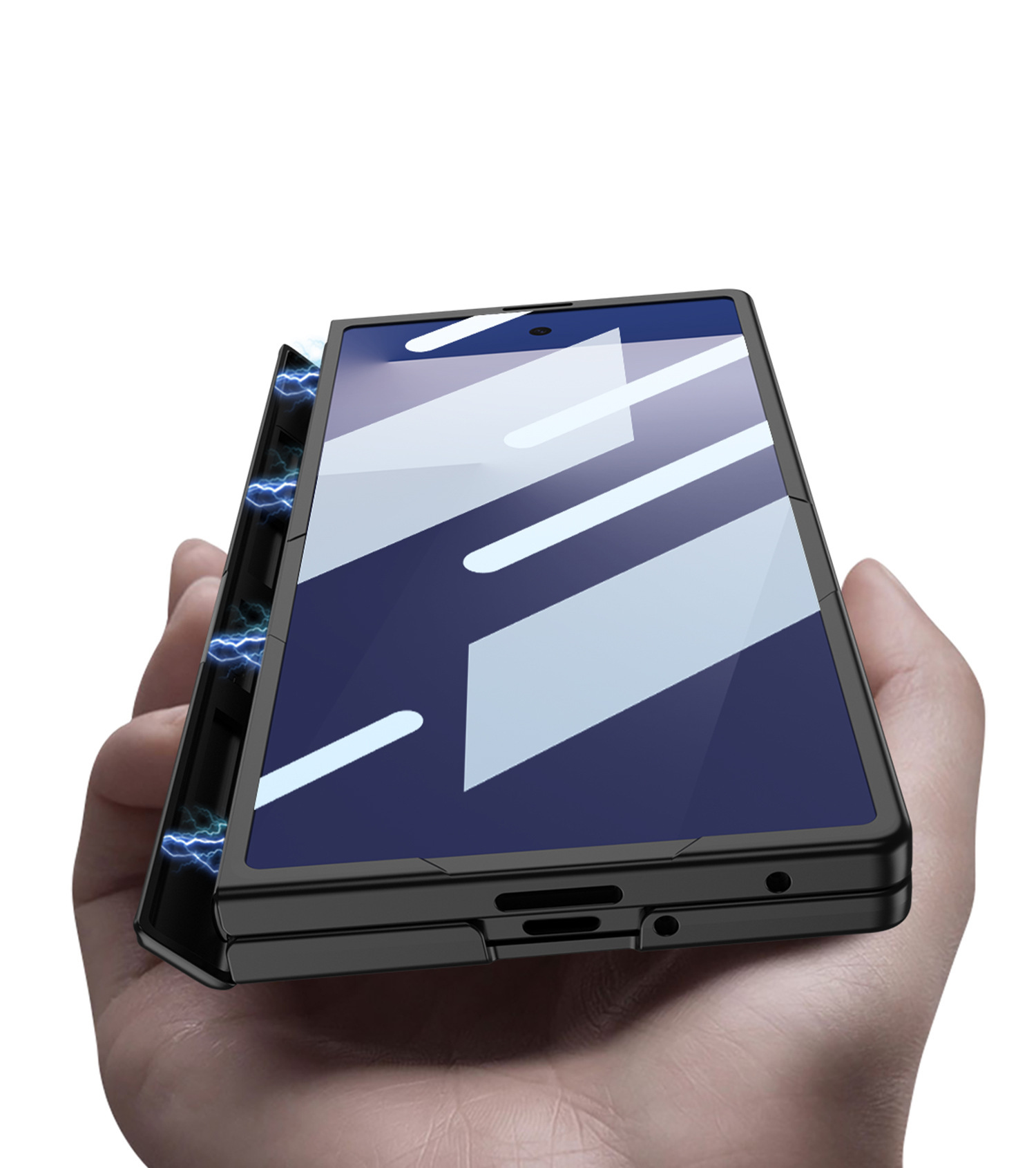 Compatible Samsung Z Fold7 phone case with magnetic hinge, pen slot, pen cover, full-coverage drop protection.