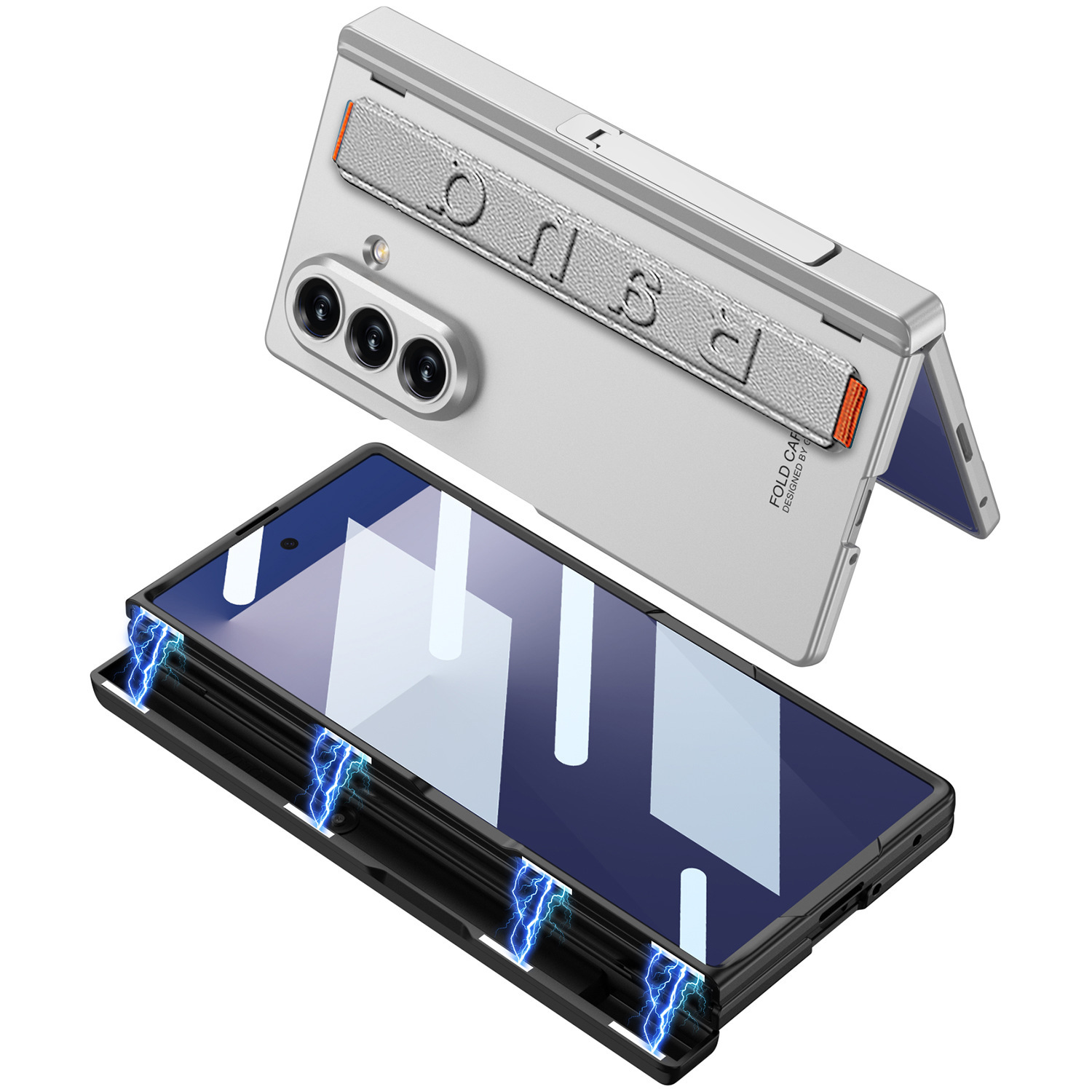 Samsung Z Fold7 phone case with wrist strap, hinge, side stand, full-coverage anti-drop protective case, cross-border e-commerce.