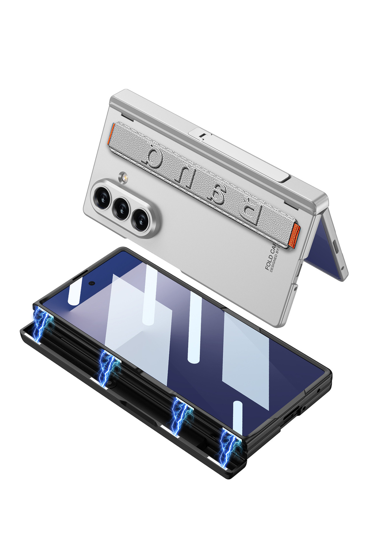 Samsung Z Fold7 phone case with wrist strap, hinge, side stand, full-coverage anti-drop protective case, cross-border e-commerce.