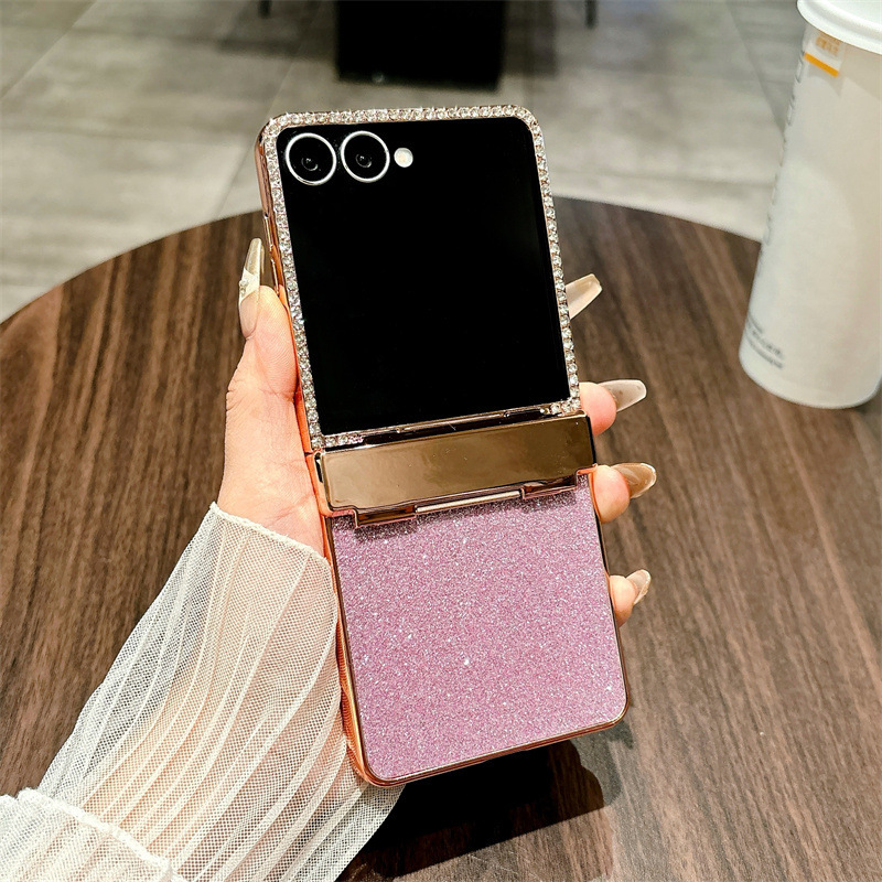 Compatible Samsung Z Flip 8/7 phone case with electroplated crystal glitter diamond hinge, full coverage, 6/5/4mm drop protection.