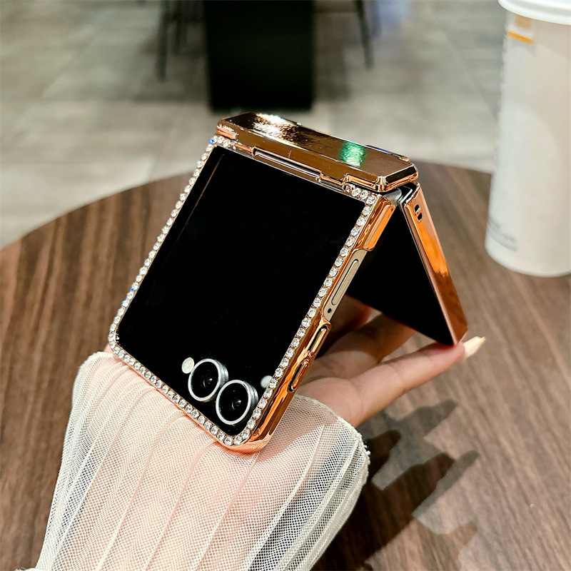 Compatible Samsung Z Flip 8/7 phone case with electroplated crystal glitter diamond hinge, full coverage, 6/5/4mm drop protection.
