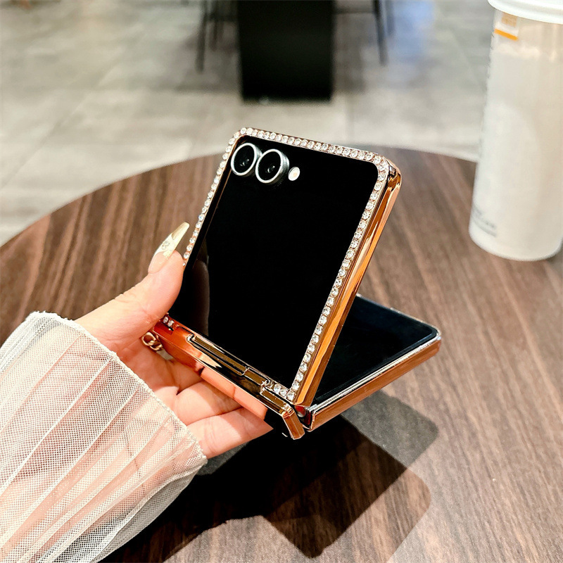 Compatible Samsung Z Flip 8/7 phone case with electroplated crystal glitter diamond hinge, full coverage, 6/5/4mm drop protection.