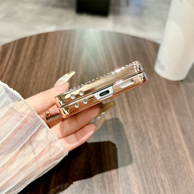 Compatible Samsung Z Flip 8/7 phone case with electroplated crystal glitter diamond hinge, full coverage, 6/5/4mm drop protection.