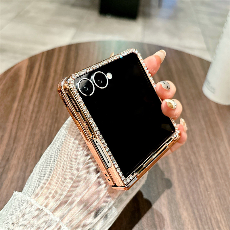 Compatible Samsung Z Flip 8/7 phone case with electroplated crystal glitter diamond hinge, full coverage, 6/5/4mm drop protection.
