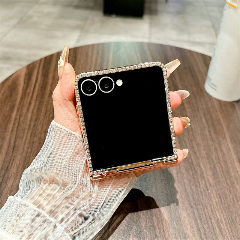 Compatible Samsung Z Flip 8/7 phone case with electroplated crystal glitter diamond hinge, full coverage, 6/5/4mm drop protection.