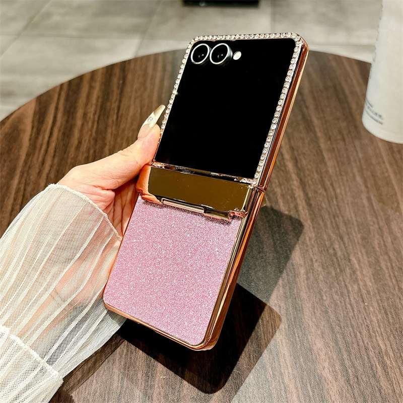 Compatible Samsung Z Flip 8/7 phone case with electroplated crystal glitter diamond hinge, full coverage, 6/5/4mm drop protection.