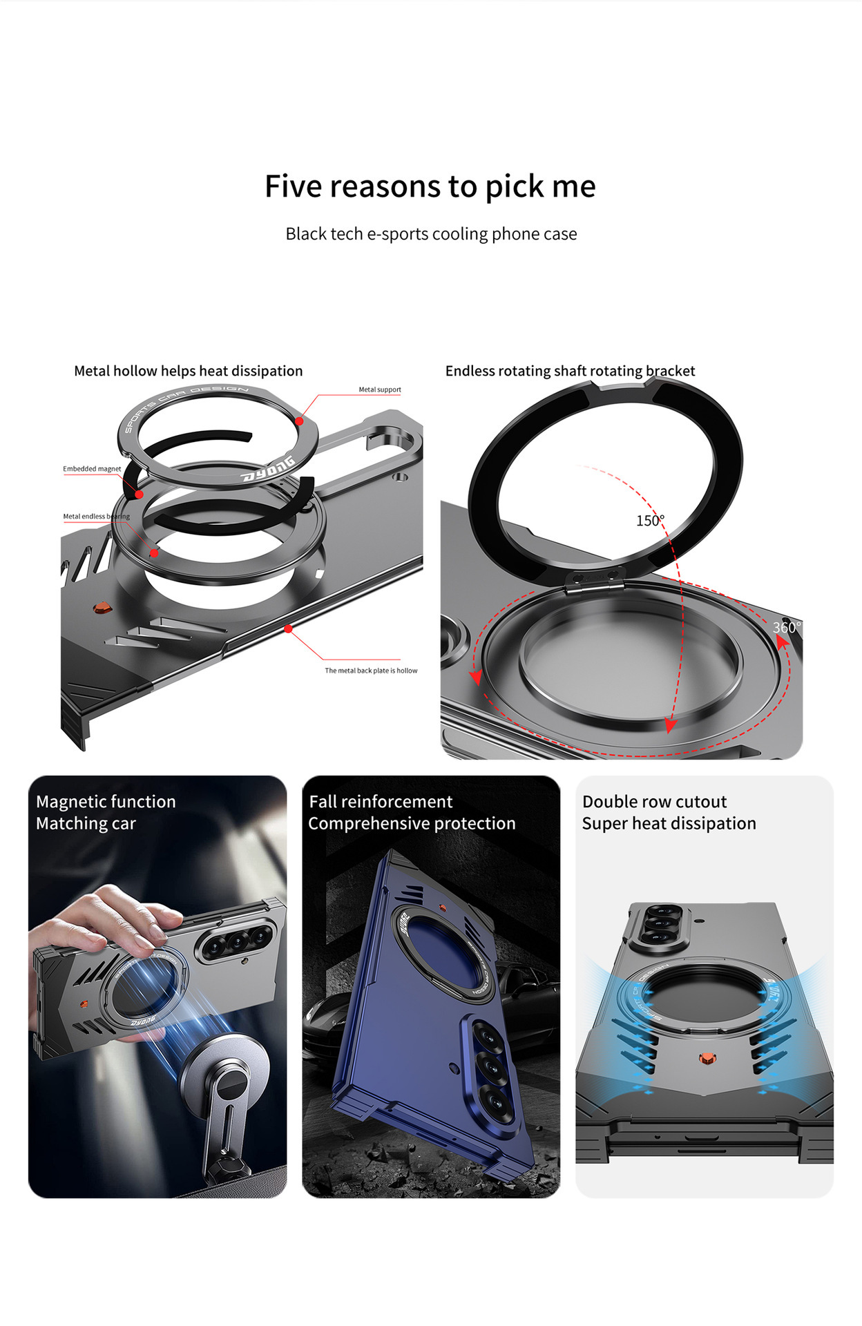 Compatible with Samsung Z Fold7/6 phone case, metal magnetic 360° rotating stand, heat dissipation and drop protection case, cross-border e-commerce.