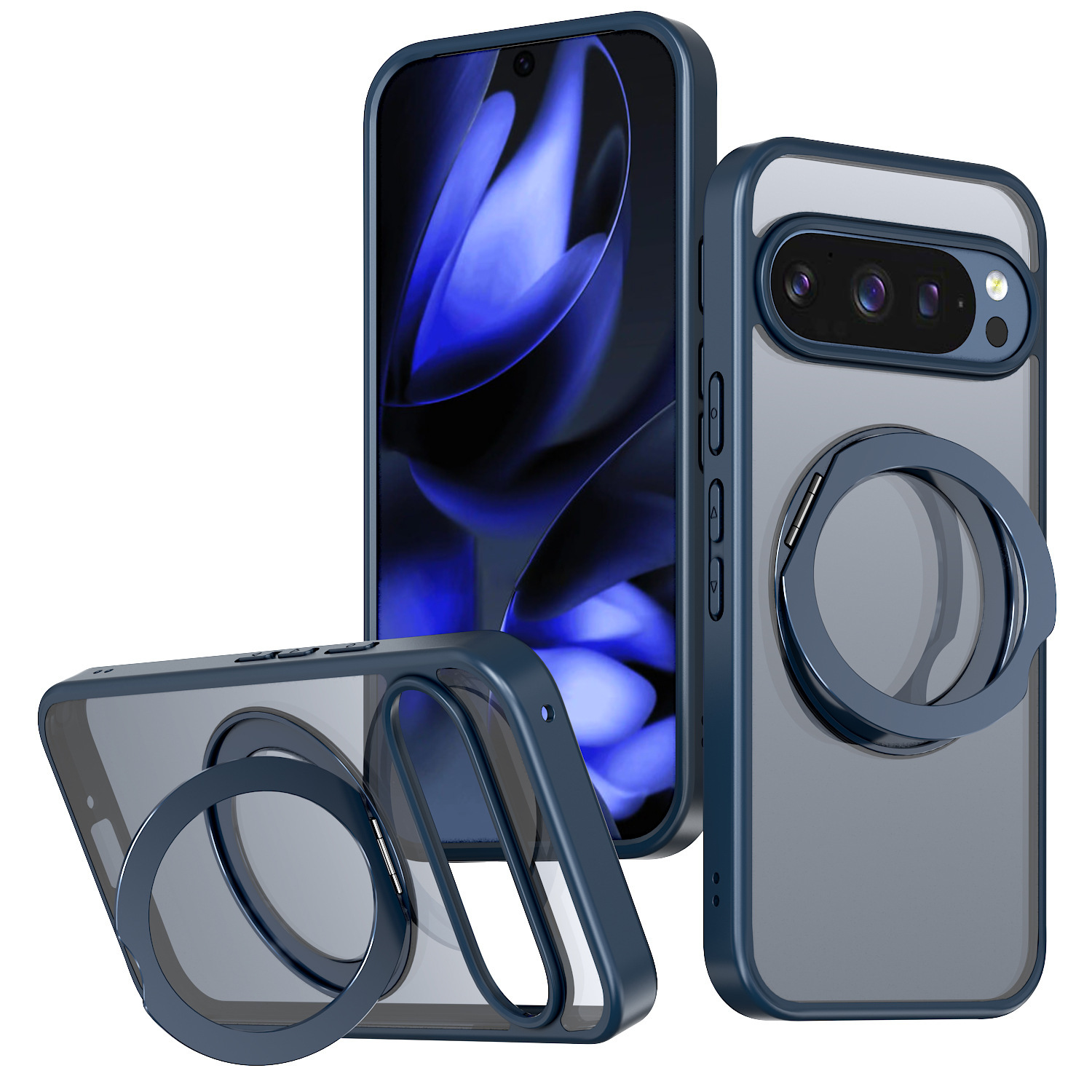 Compatible with Google Pixel 11 Pro XL phone case, magnetic rotating stand, frosted transparent 9A protective case