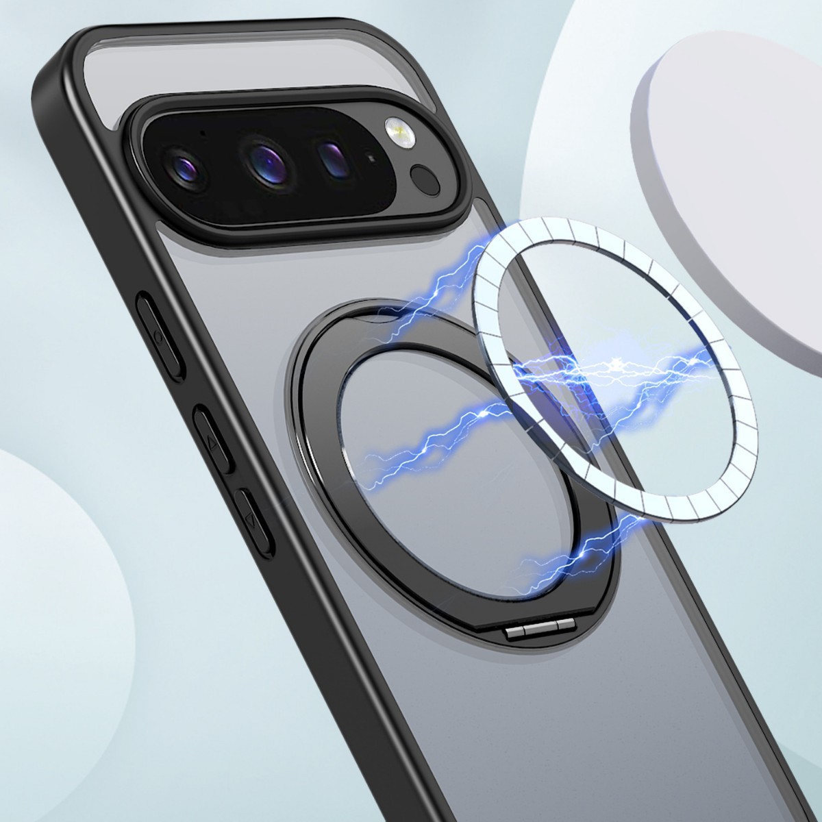 Compatible with Google Pixel 11 Pro XL phone case, magnetic rotating stand, frosted transparent 9A protective case