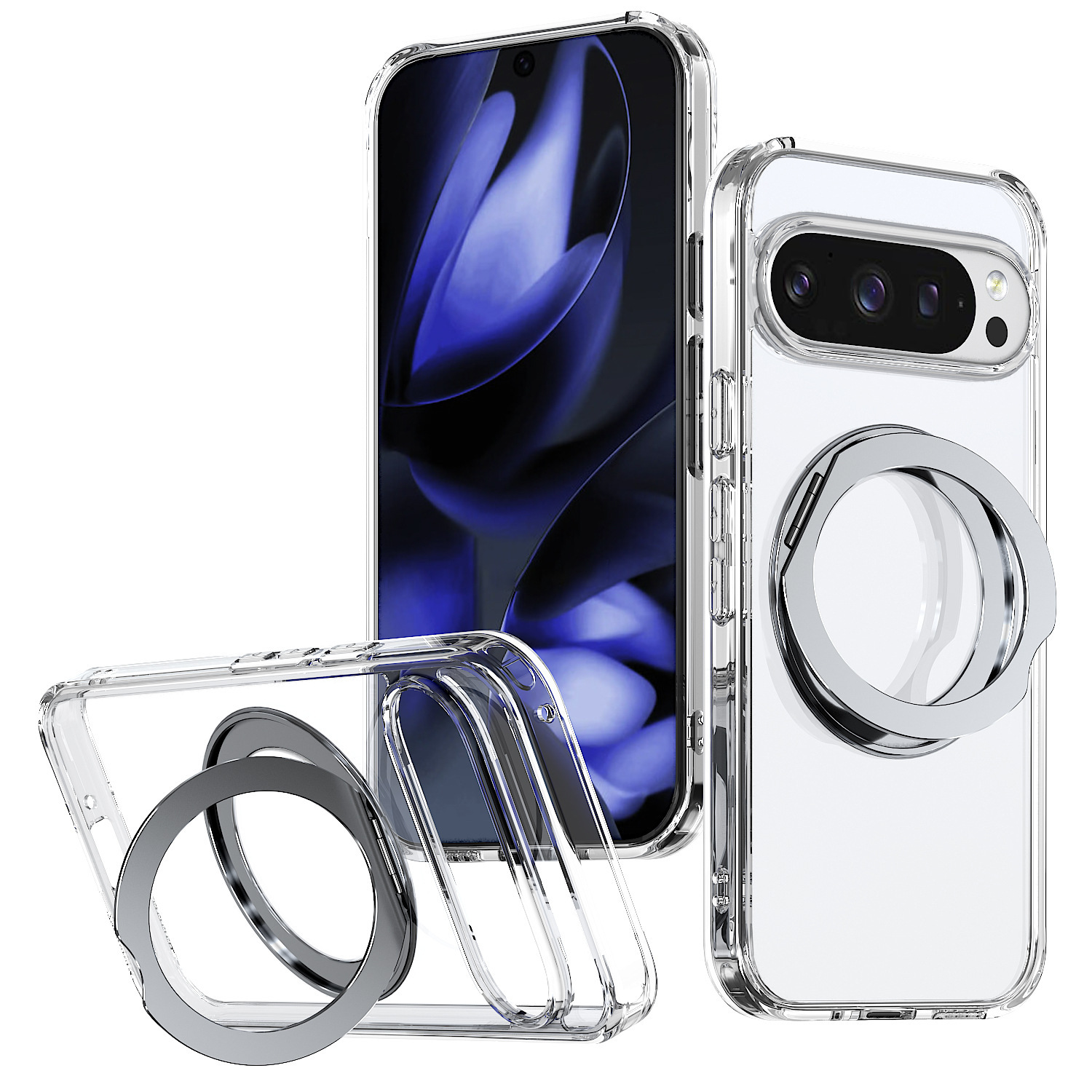 Compatible with Google Pixel 11 Pro XL phone case, magnetic rotating stand, frosted transparent 9A protective case