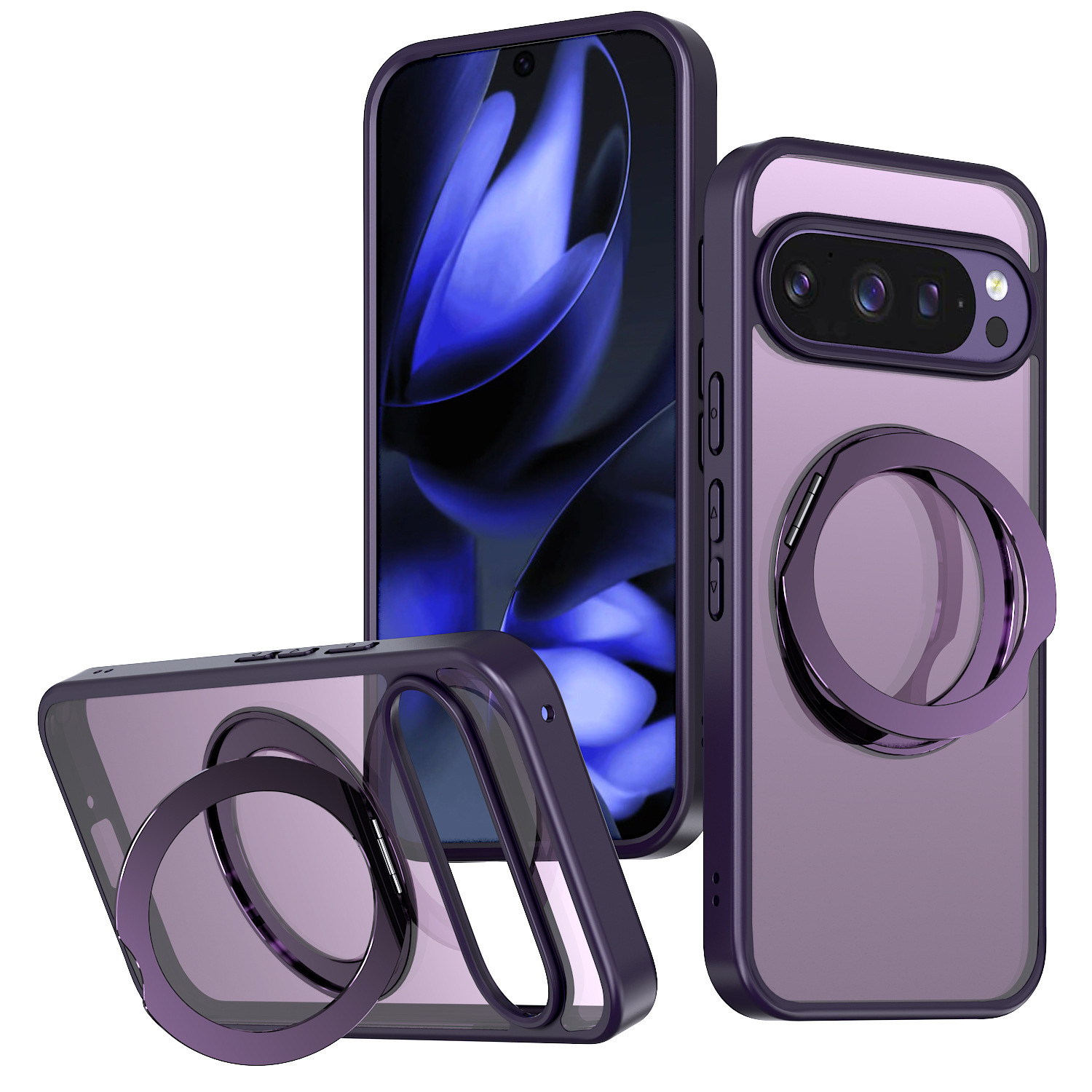 Compatible with Google Pixel 11 Pro XL phone case, magnetic rotating stand, frosted transparent 9A protective case
