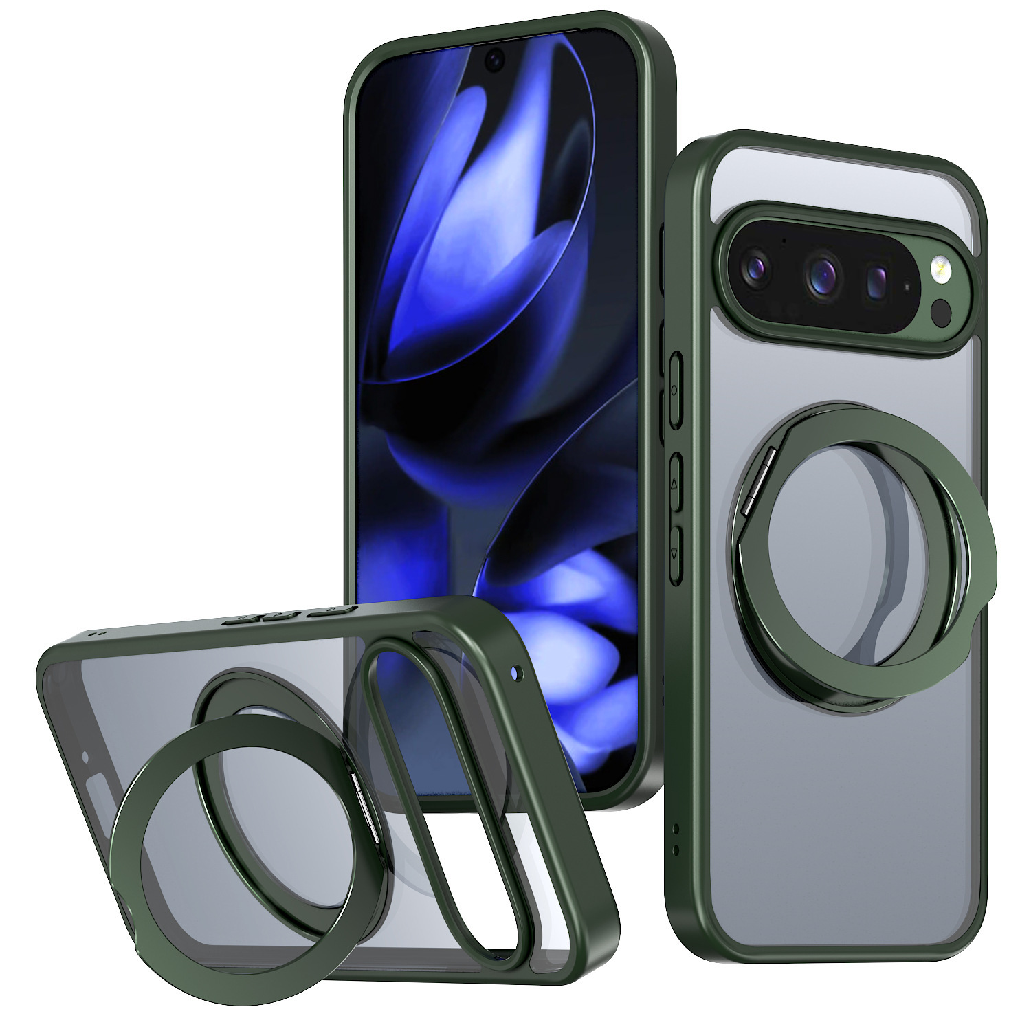 Compatible with Google Pixel 11 Pro XL phone case, magnetic rotating stand, frosted transparent 9A protective case
