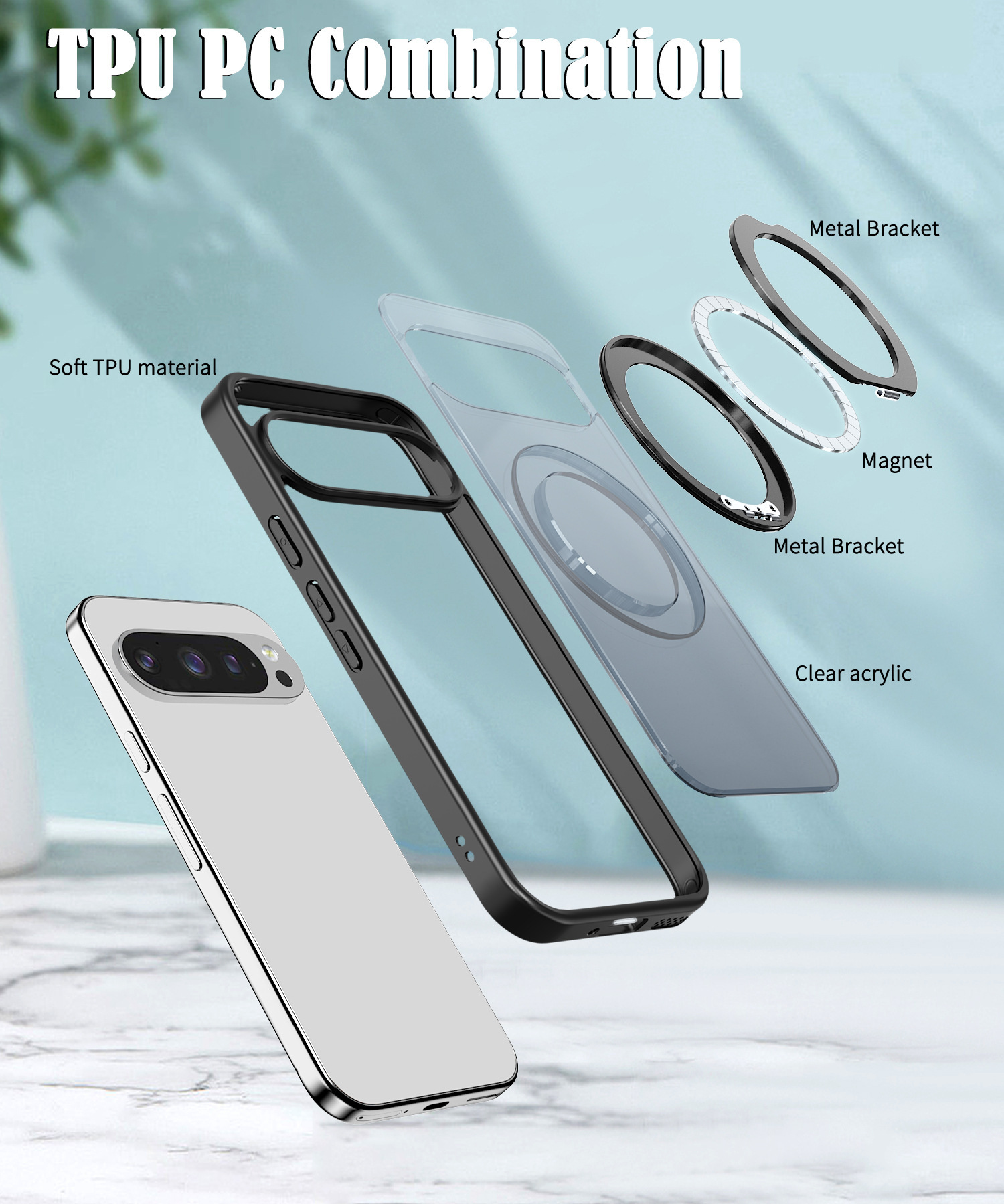 Compatible with Google Pixel 11 Pro XL phone case, magnetic rotating stand, frosted transparent 9A protective case