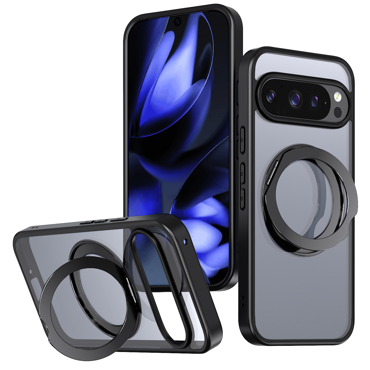 Compatible with Google Pixel 11 Pro XL phone case, magnetic rotating stand, frosted transparent 9A protective case