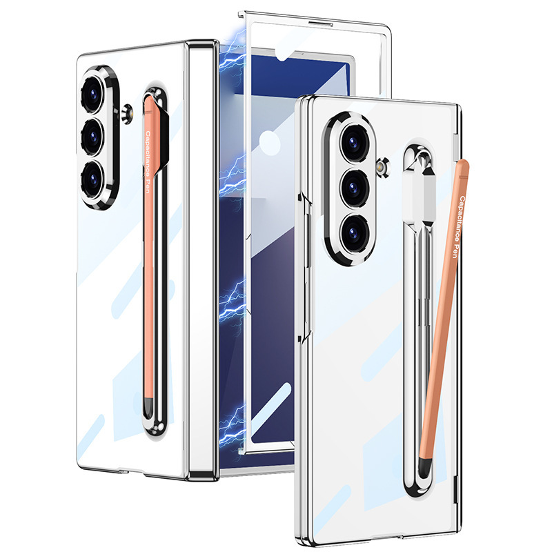Compatible with Samsung Z Fold7 phone case, magnetic hinge, integrated pen slot, electroplated transparent case film, full-coverage protective case.