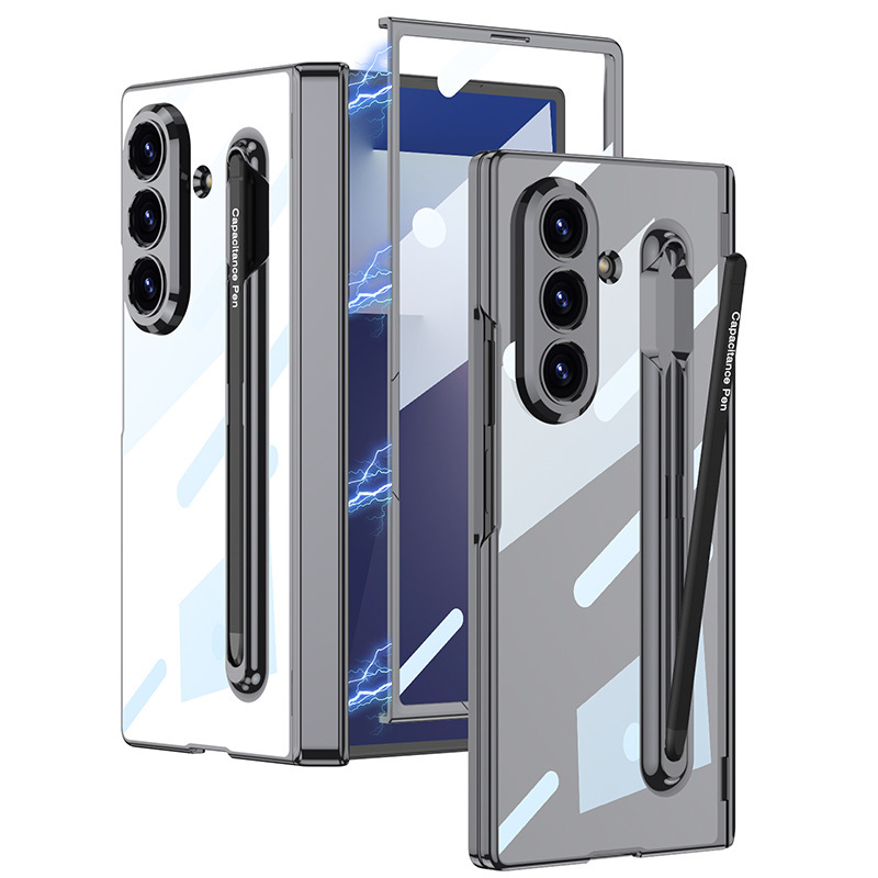 Compatible with Samsung Z Fold7 phone case, magnetic hinge, integrated pen slot, electroplated transparent case film, full-coverage protective case.