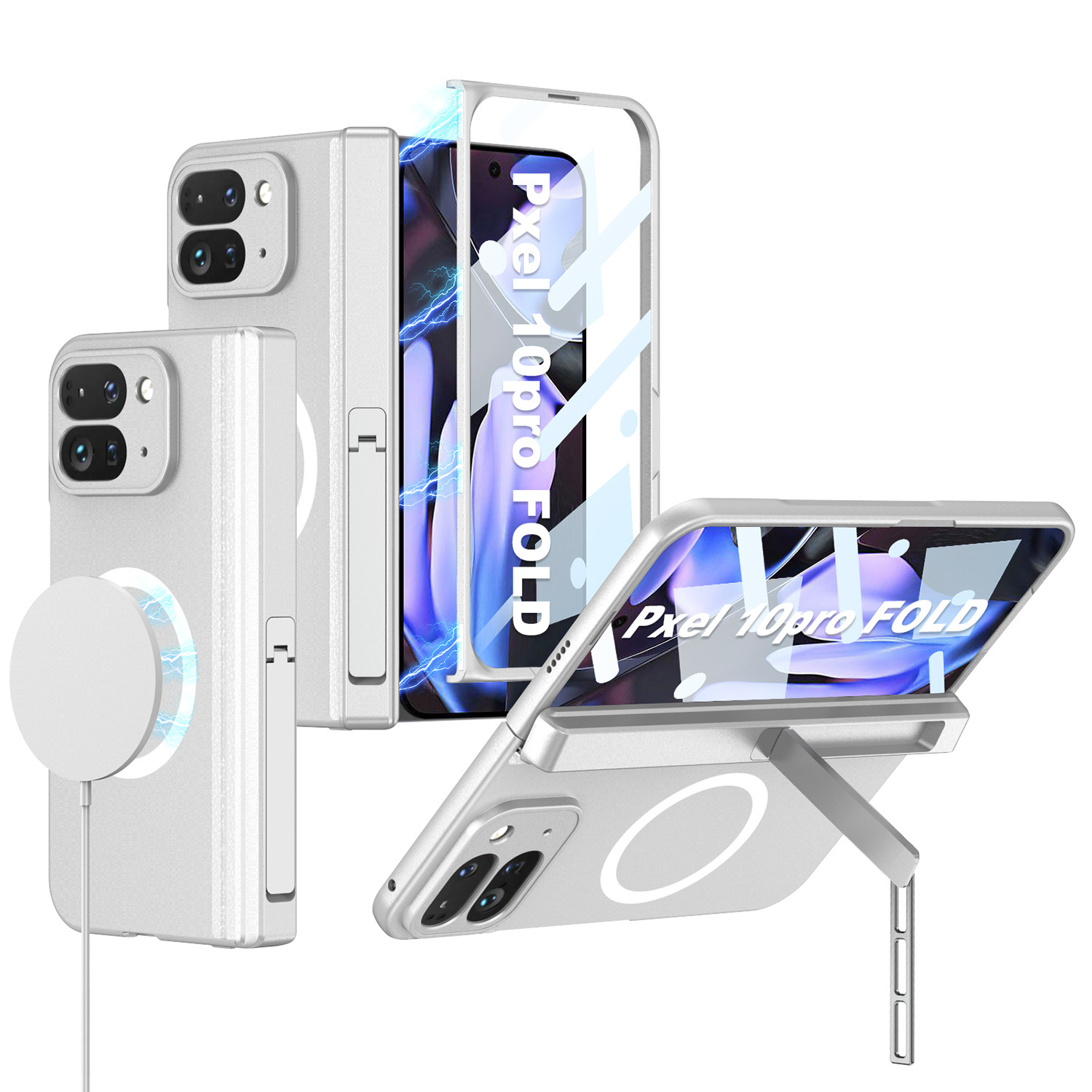 Compatible with Google Pixel 10 Pro Fold phone case, wireless charging, magnetic hinge, foldable screen protector, full coverage