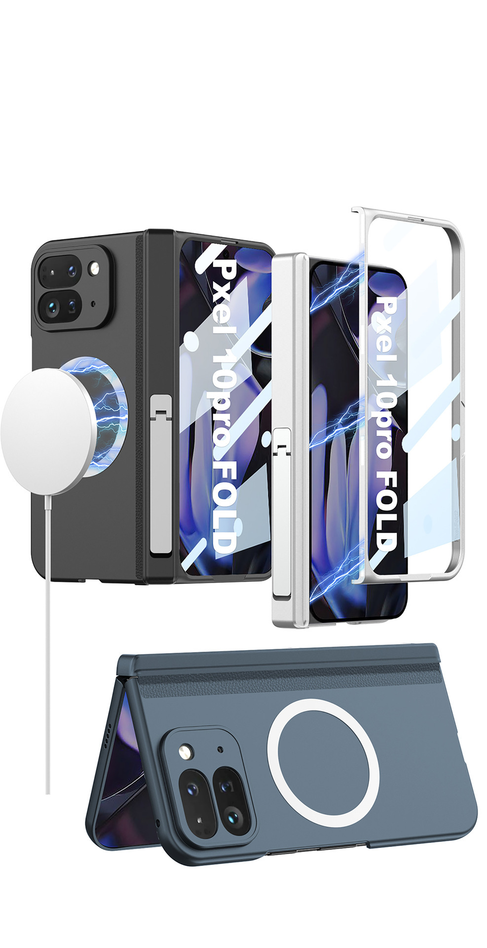 Compatible with Google Pixel 10 Pro Fold phone case, wireless charging, magnetic hinge, foldable screen protector, full coverage