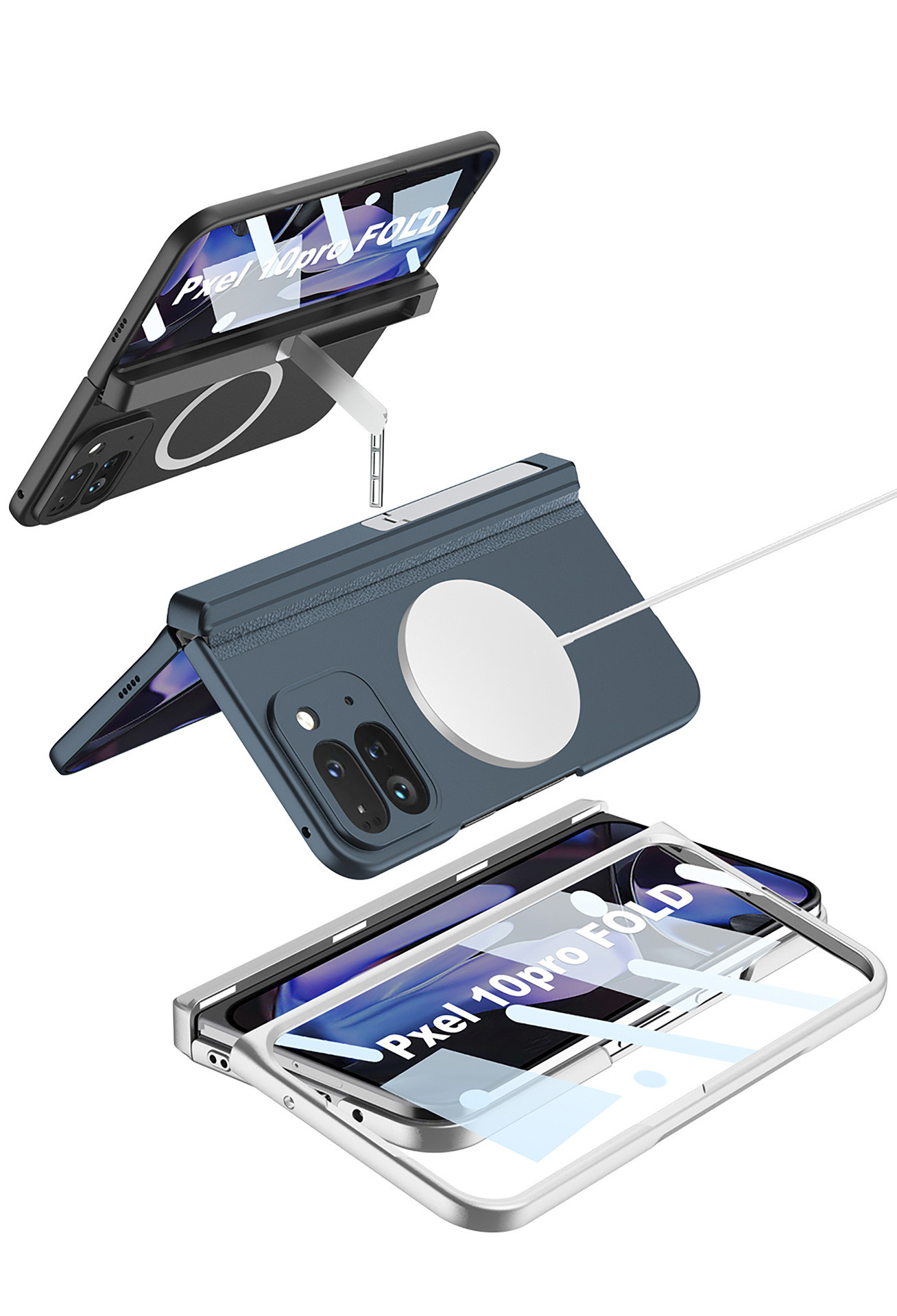 Compatible with Google Pixel 10 Pro Fold phone case, wireless charging, magnetic hinge, foldable screen protector, full coverage