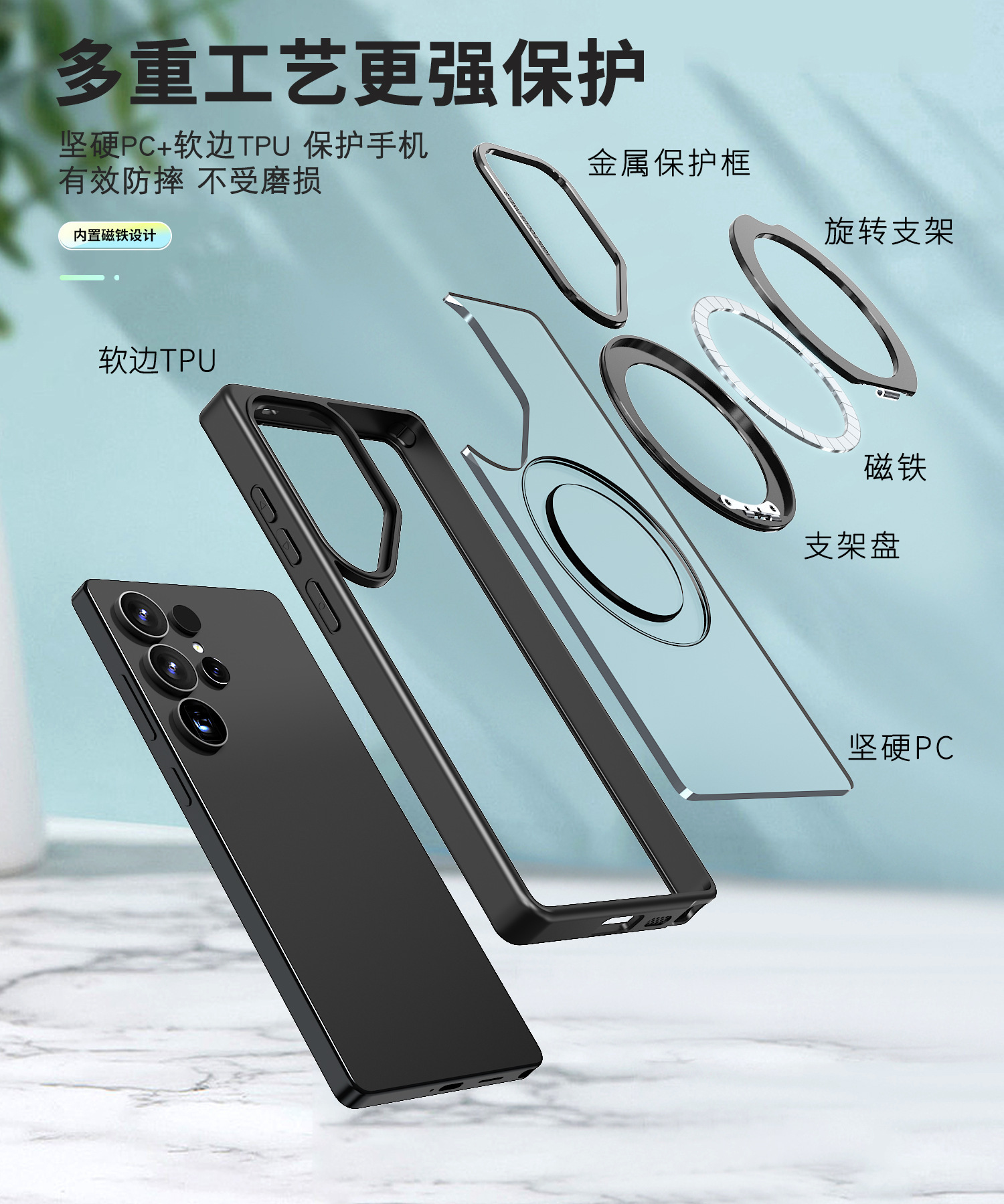 Compatible with Samsung S26 Ultra phone case 25/24 Plus magnetic rotating stand S23 frosted transparent protective case