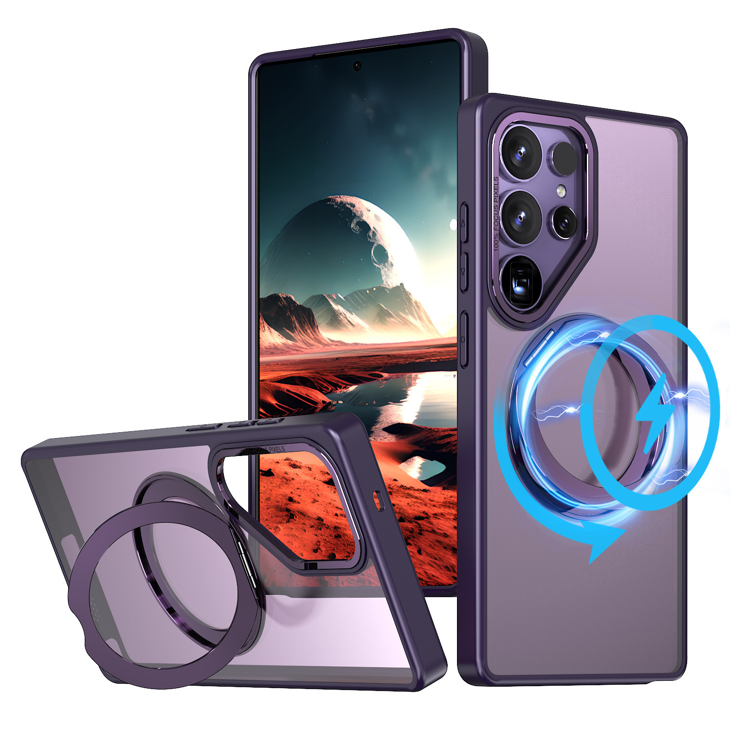 Compatible with Samsung S26 Ultra phone case 25/24 Plus magnetic rotating stand S23 frosted transparent protective case